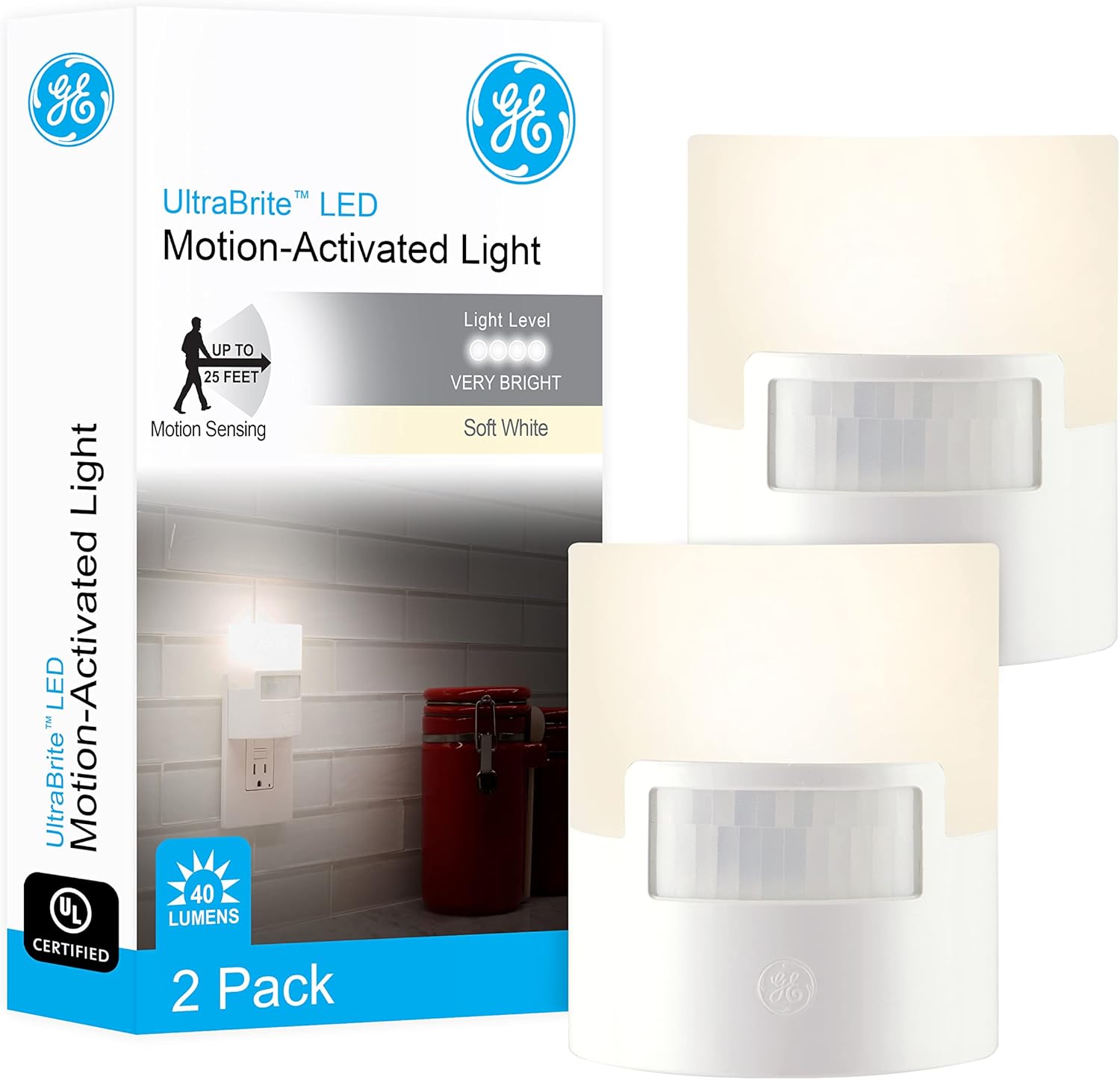 GE LED Motion Sensor Night Light, Plugin, 40 Lumens, Warm