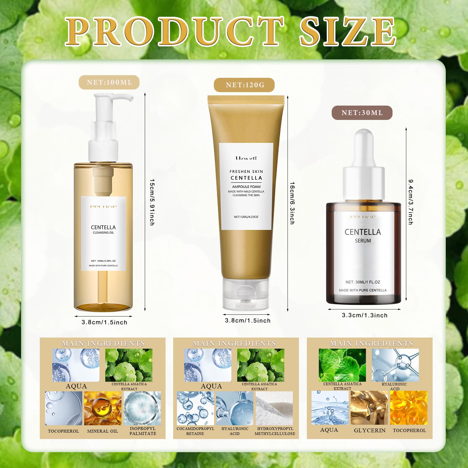 3 Piezas Centella Skincare, Centella Cleansing Oil + Limpiador Facial + Asiatica Serum, Centella Cleanser, Aceite Limpiador Facial Coreano, Adecuado para pieles sensibles — view 2