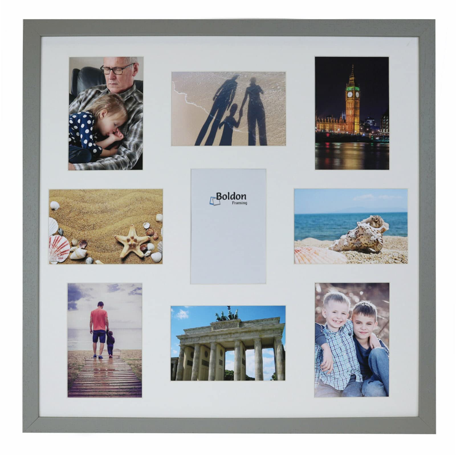 Boldon Framing Pale Grey 8/9/10/12/16/20 Photos Large Multi Picture Frame Collage Aperture Decor Memories-9 Aperture