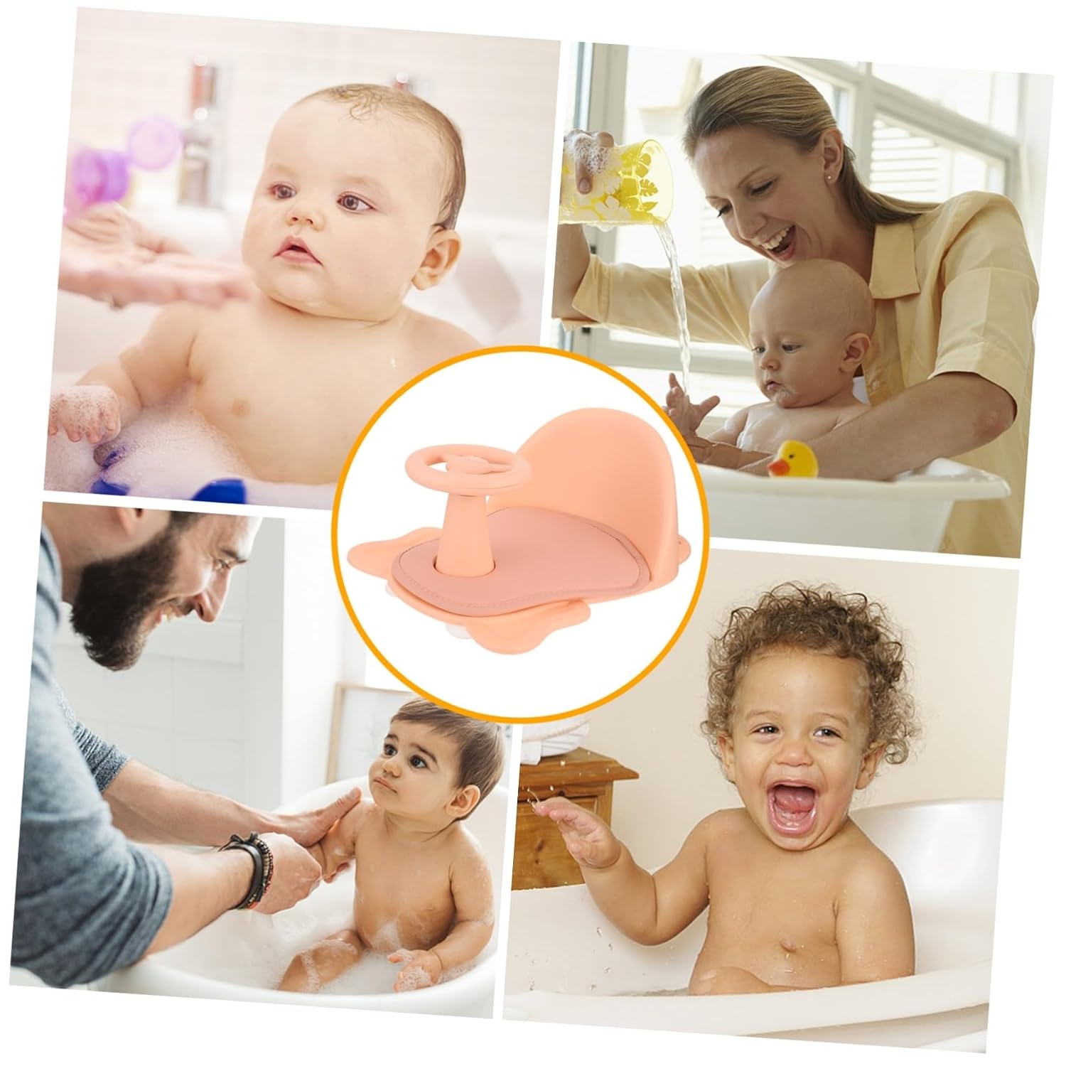 Bathing Seat with Anti-Slip Suction Base Spacious Open-Side Bathtub Chair for Newborns and Lightweight and Portable Shower Support Seat for Standard Tubs