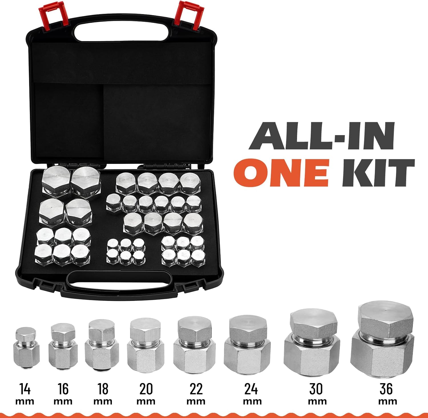 SPARKWHIZ 72Pcs Heavy Duty DIN Cap & Plug Assortment Hydraulic Adapter Fitting Kit Set, Galvanized Steel with Precision Threading Dash Sizes 14 16 18 20 22 24 30 36