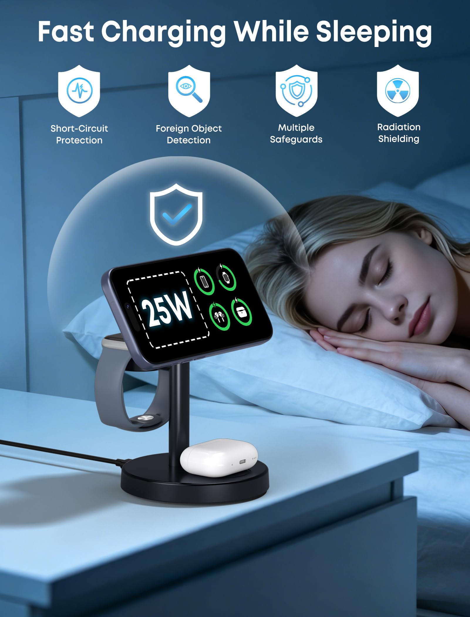 Aeinidi Estación de carga inalámbrica súper rápida 2026 de 25 W 3 en 1 compatible con soporte de cargador MagSafe