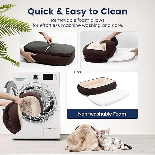 Miniatura 5 de Cama ortopédica para perros pequeña, lavable, cama de espuma para gatos mayores, cama ovalada para perreras, sofá cama para mascotas con refuerzo de