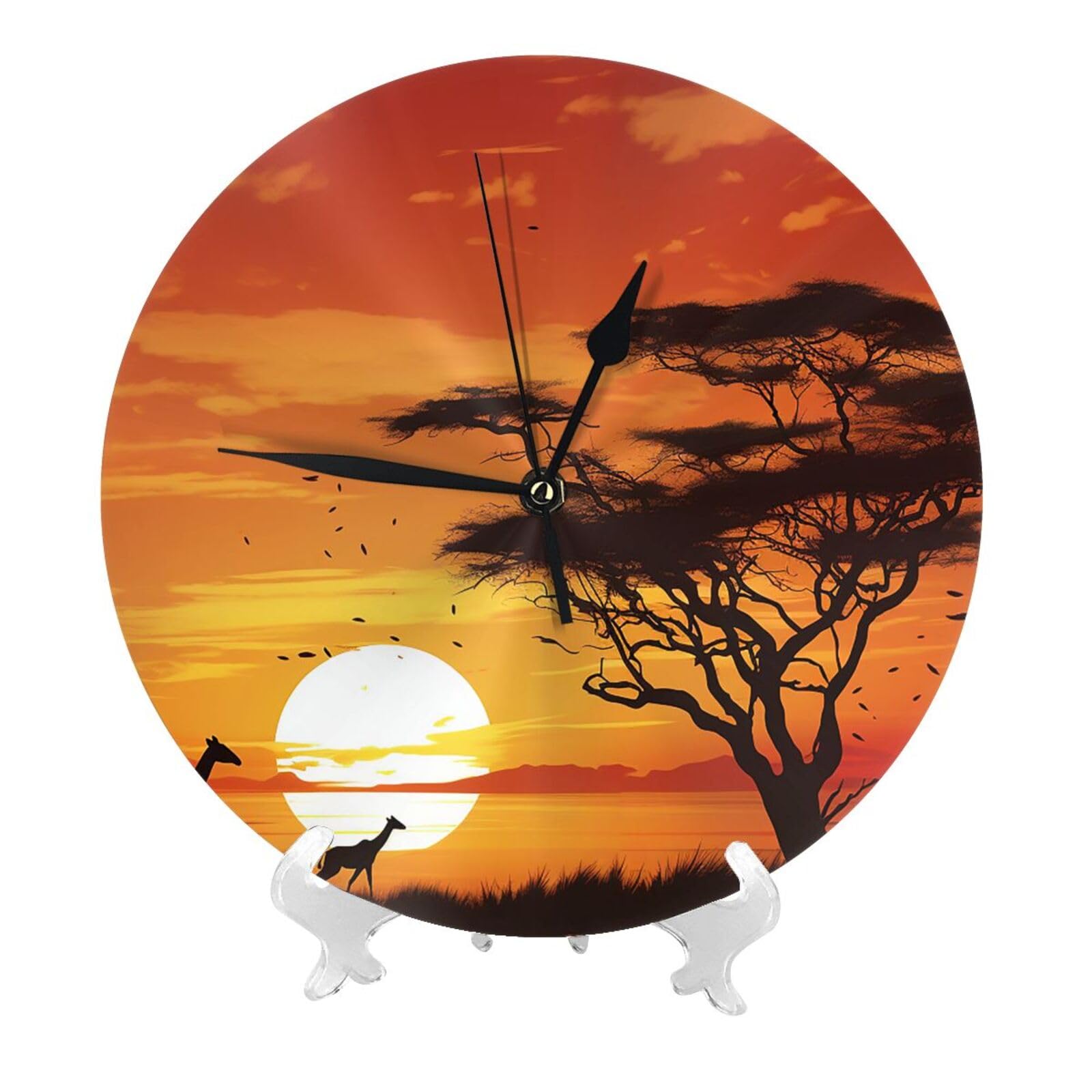 DWVTSLH Funny African Sunset Wall Clock 10 Inch Silent Non-Ticking Modern Clocks Battery Operated - Decorative Wall Clocks for Bedroom Living Room Kitchen Office Wall Decor Gift Idea