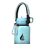HYDRO CELL Paracord Handle for Wide Mouth Water Bottles - Carrier Strap w/Attachment Ring and Carabiner Accessory. Compatible w/ 64oz, 40oz 32oz, 24oz, 18oz, 14oz Insulated Bottles (Teal/Black)