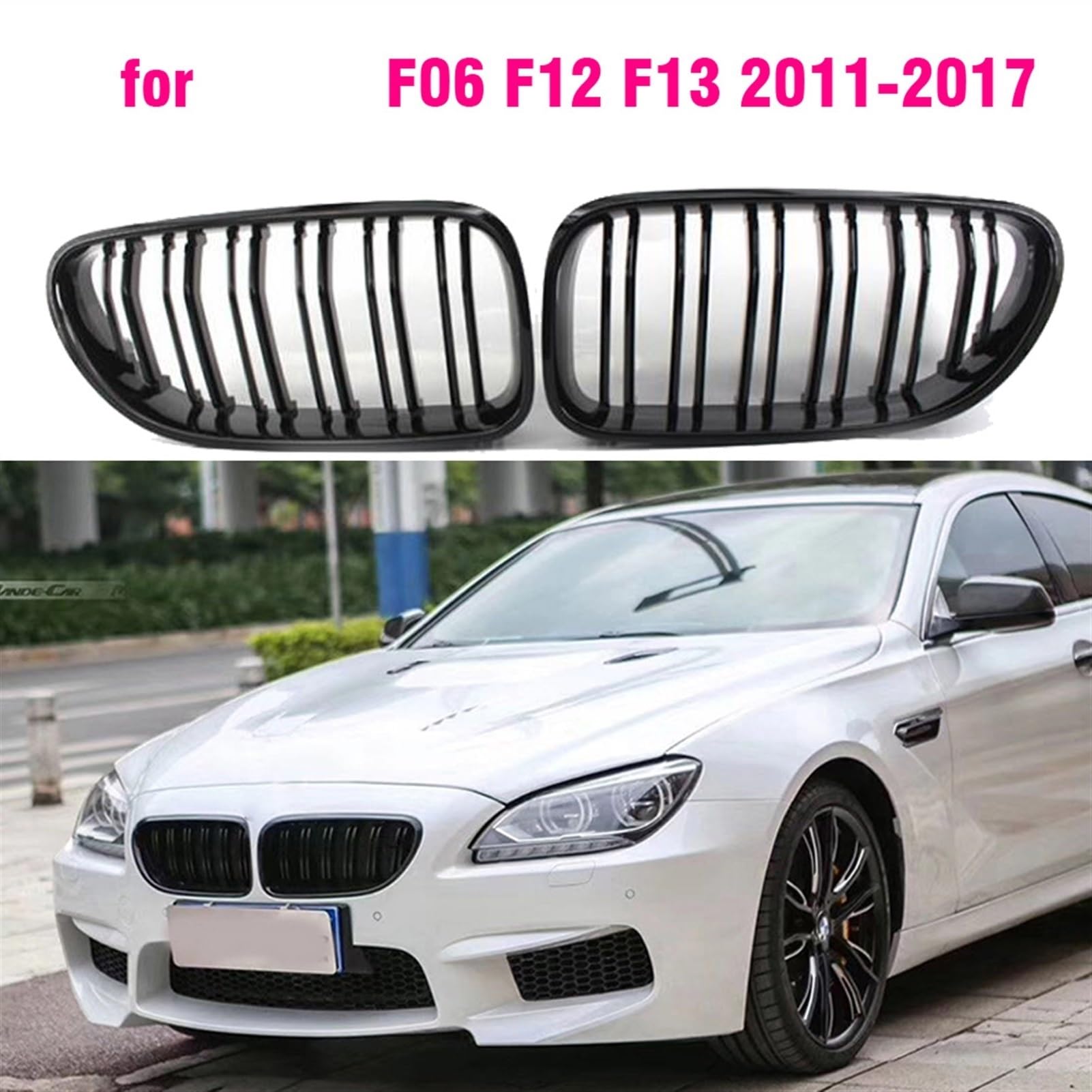 Czarna błyszcząca kratka przedniego zderzaka, dla BMW, M6 640i 650i F06 F12 F13 2012 2013 2014 2015 2016 2017
