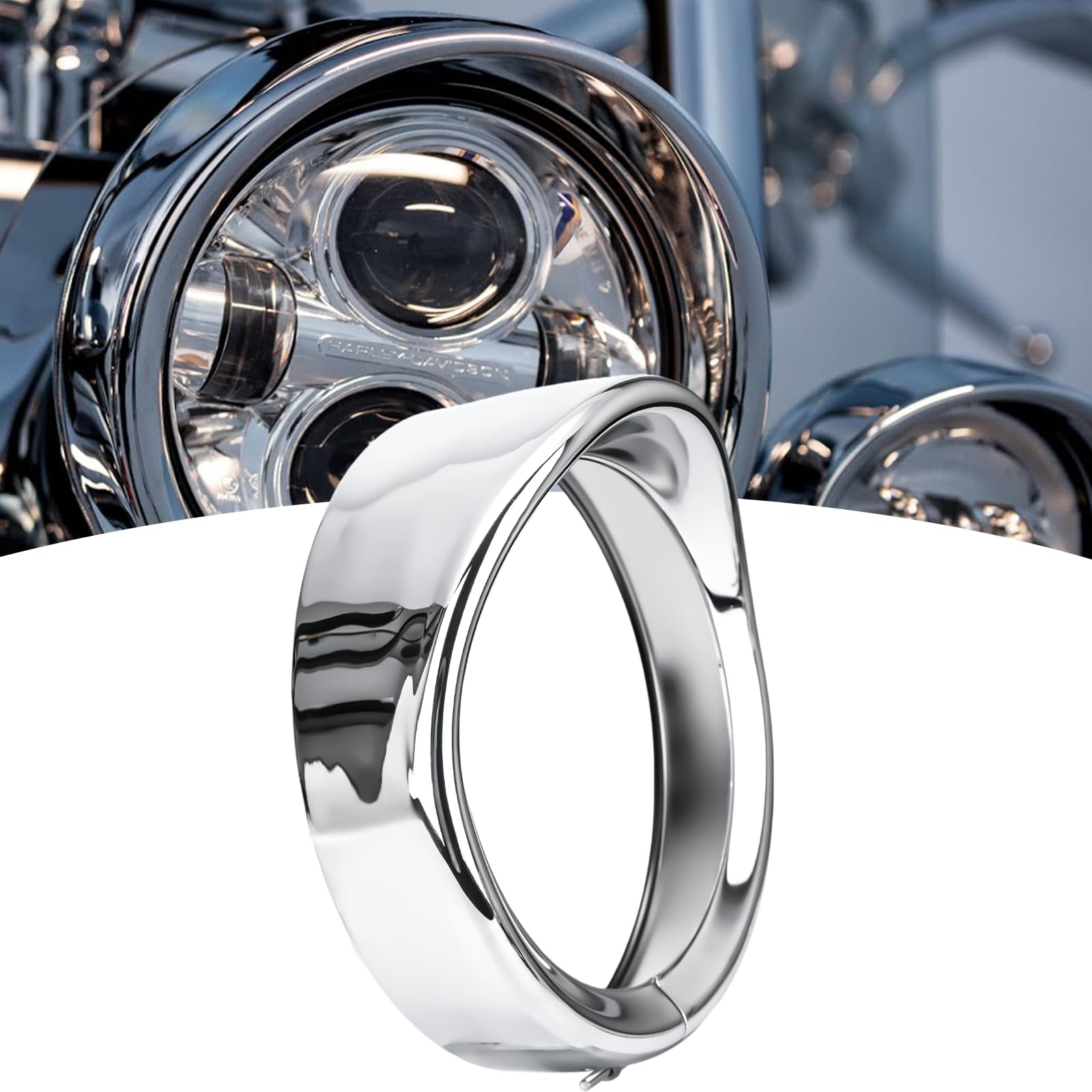 Motorcycle Frenched Lights Ring Kit, 7" Headlight Visor Trim Ring / 4.5" Fog Light Trim Ring, For Harley Touring Road King Street Glide Electra Glide (Silver, 7" Trim Ring)