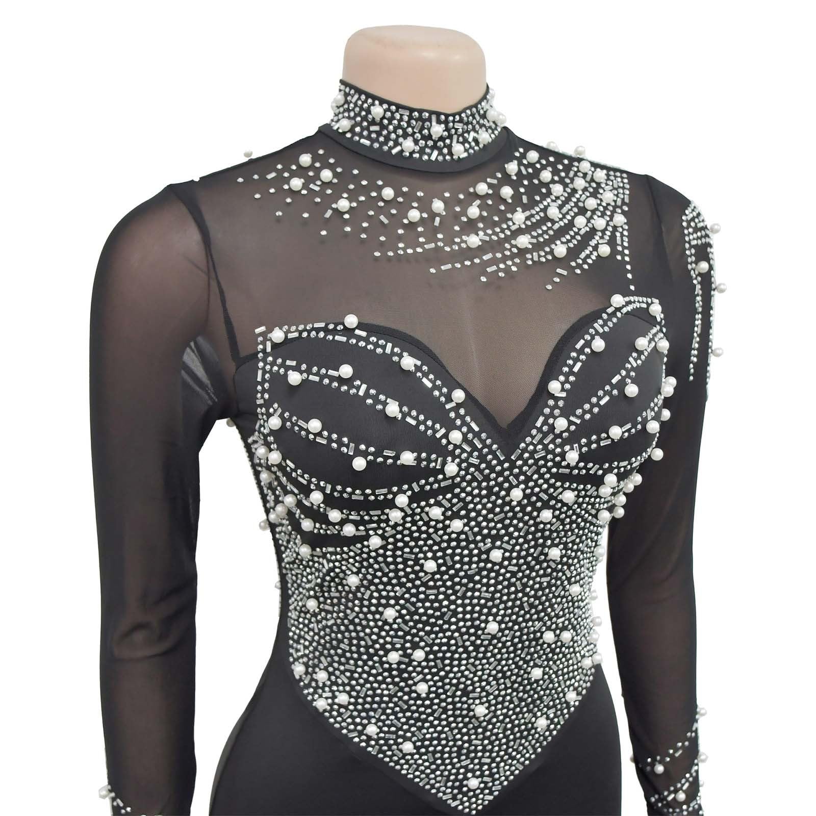 Generico Abito Carnevale Donna - Elegante Abito Lungo con Spacchi in Strass A Rete Tinta Unita per Le Donne Elegante Abito da Festa E da Sera