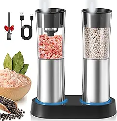 Moedor De Pimenta,2 em 1 Moedor de Pimenta Elétrico,Carregamento de base de bateria de lítio TypeC, super duradouro, aço inoxidável,Moedor de Pimenta e Sal em aço inoxidável