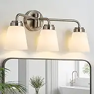 Bathroom Vanity Light, 3-Light Bathroom Light Fixture Over Mirror, Vanity Light Fixtures with Milky White Glass, Modern Wall Sconce for Bathroom Bedroom Hallway Kitchen, Brushed Nickel