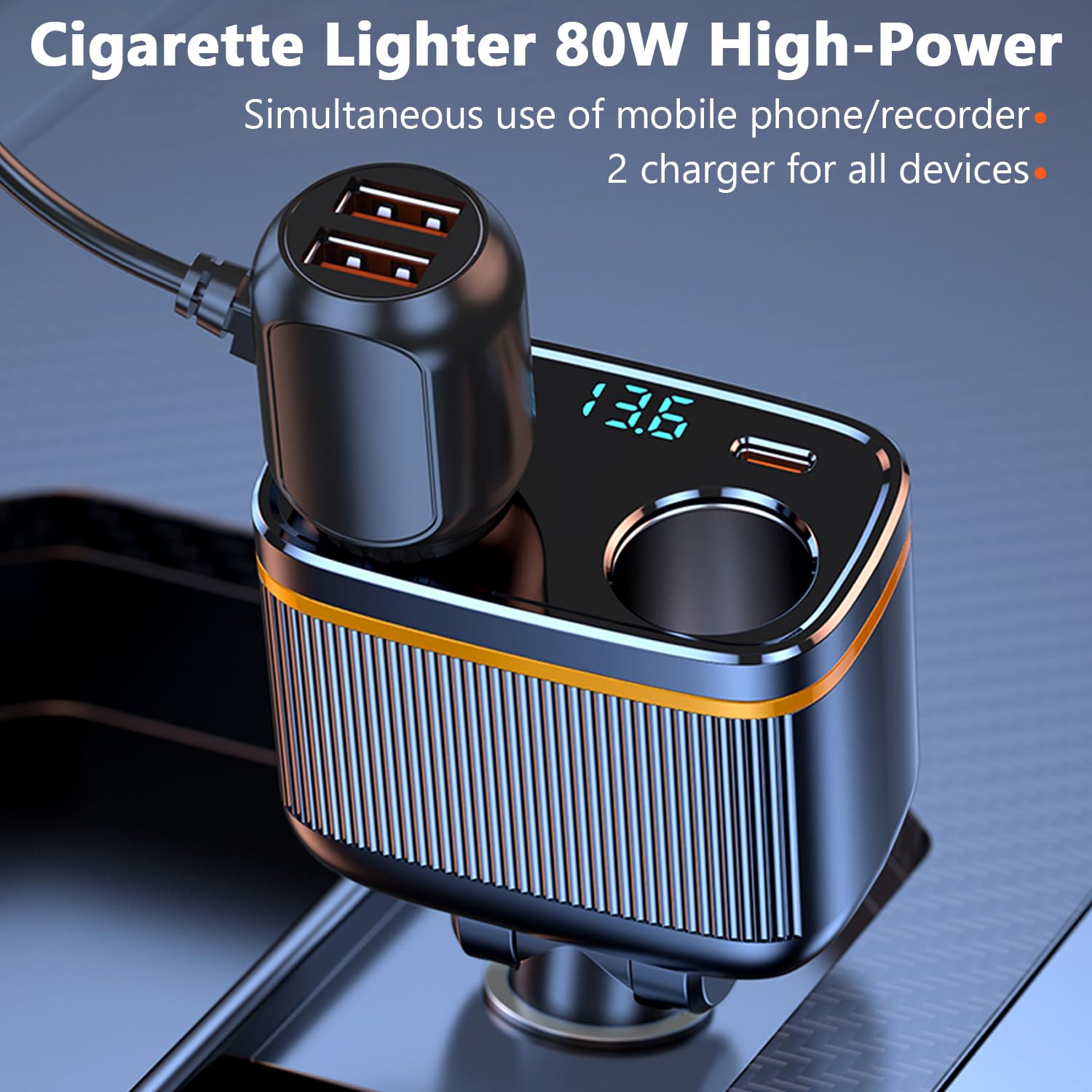 Caricabatterie Auto PD 65W Con Voltmetro - Doppia USB E Presa Accendisigari - Foto 4