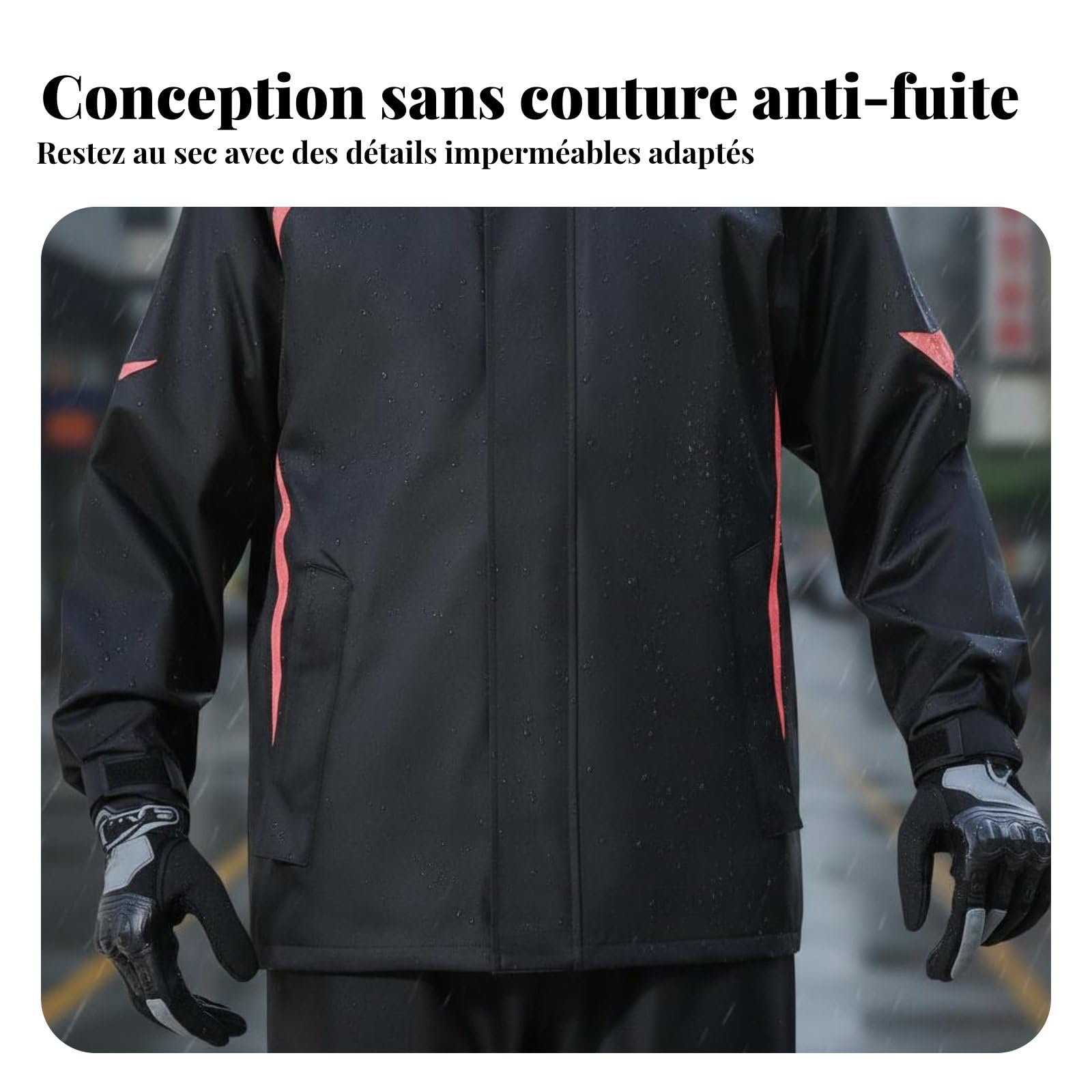 Costume Imperméable Combinaison Pluie Veste Pantalon Ensemble Pluie Tissu Pongee Étanche Enduction PVC Inserts Réfléchissants Ventilation Interne