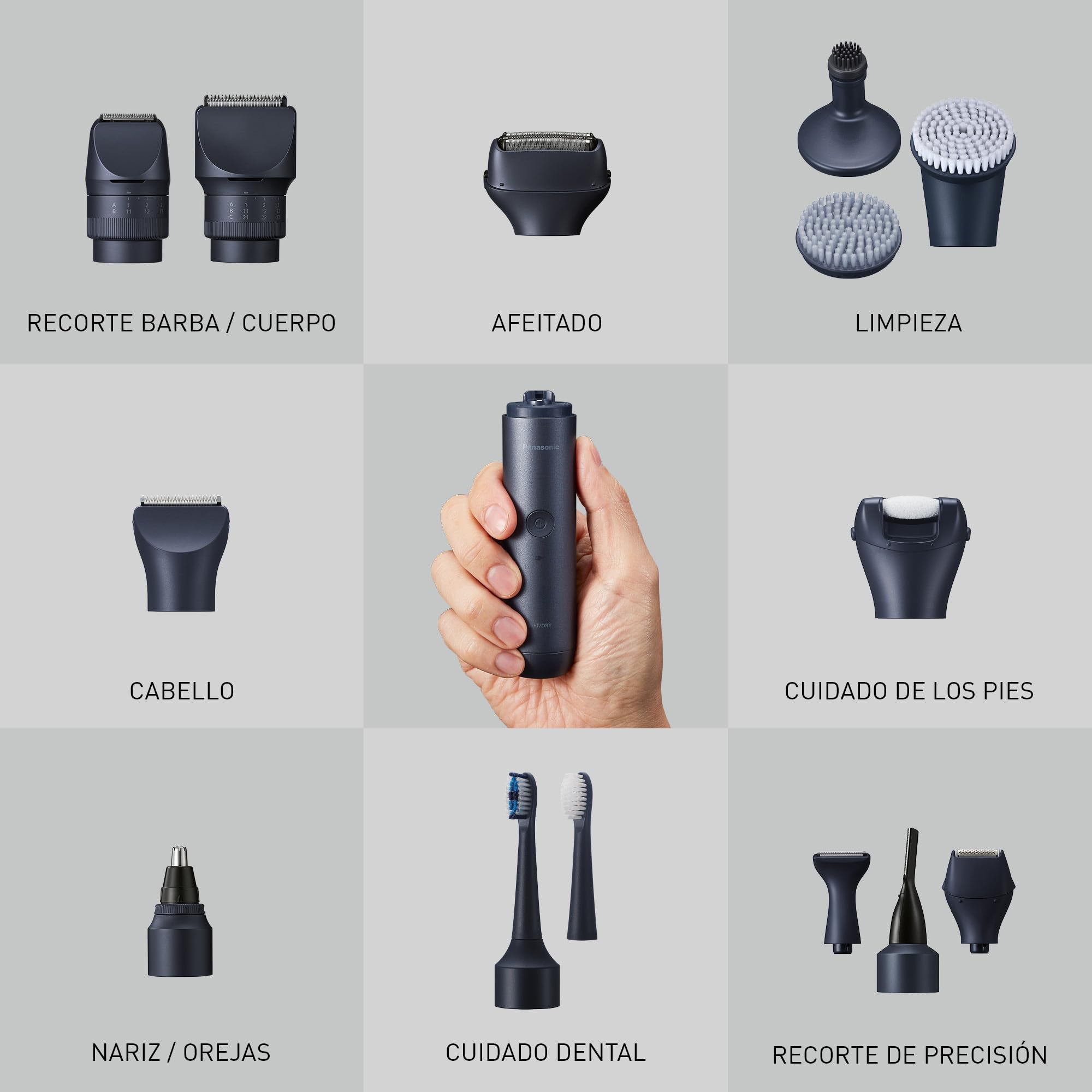 Panasonic ER-CKL3-A301 MULTISHAPE [Sistema de Cuidado Personal] Cortadora De Cabello, Unidad Principal y Cabezal De Cabello, 15 Configuraciones Longitud, 4 Accesorios, Batería Iones De Litio, Negro