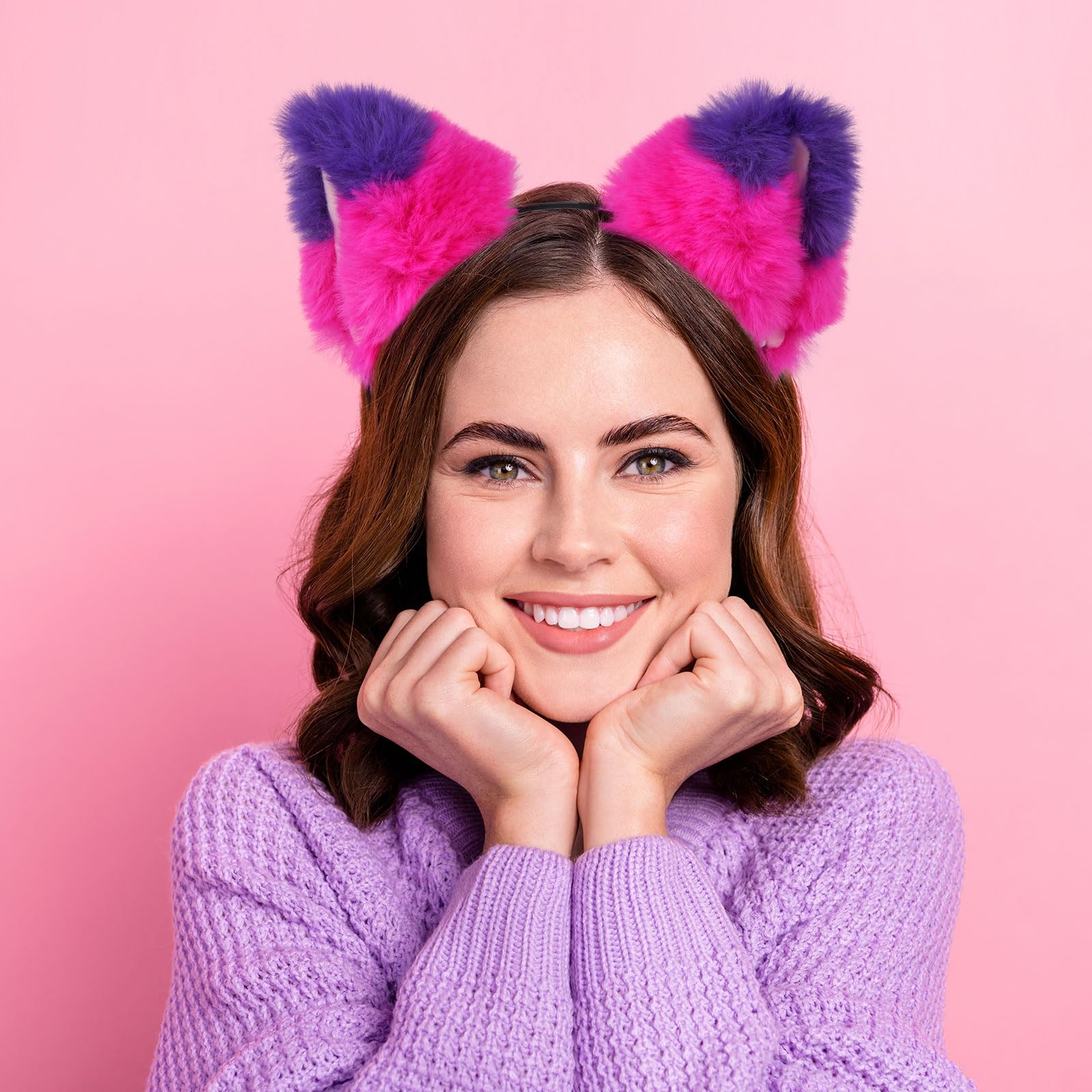 Kavoc Gestreiftes Katzenkostüm für Mädchen Damen, Katzenohren, pelziger Schwanz, gestreifte Socken für Halloween Cosplay Dress Up