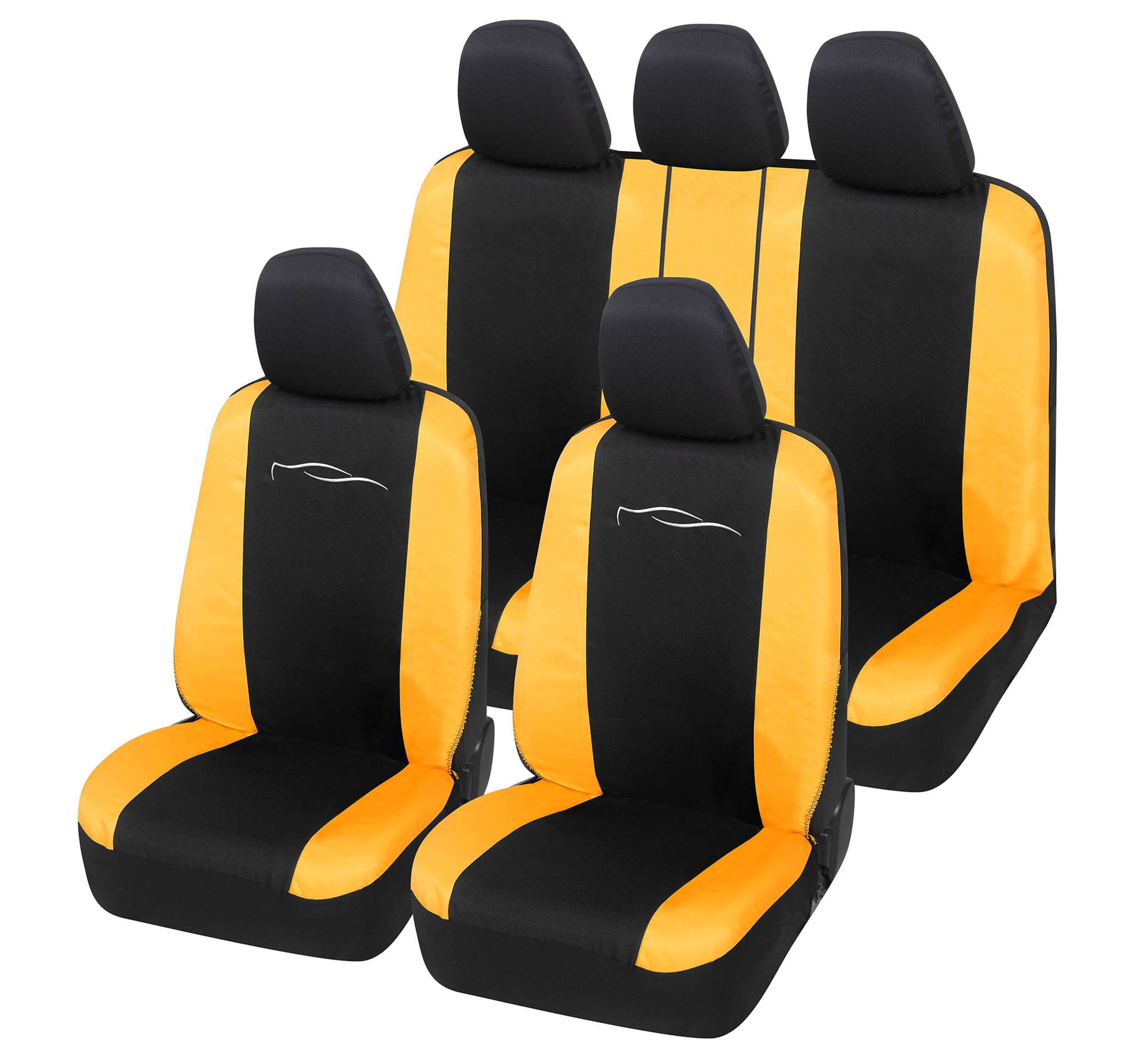 Auto Accessori Lupex - Juego de 9 Fundas universales para Asientos de Coche, Color Negro y Amarillo – Fundas Protectoras para Asientos Delanteros y Traseros, compatibles con berlinas y utilitarios