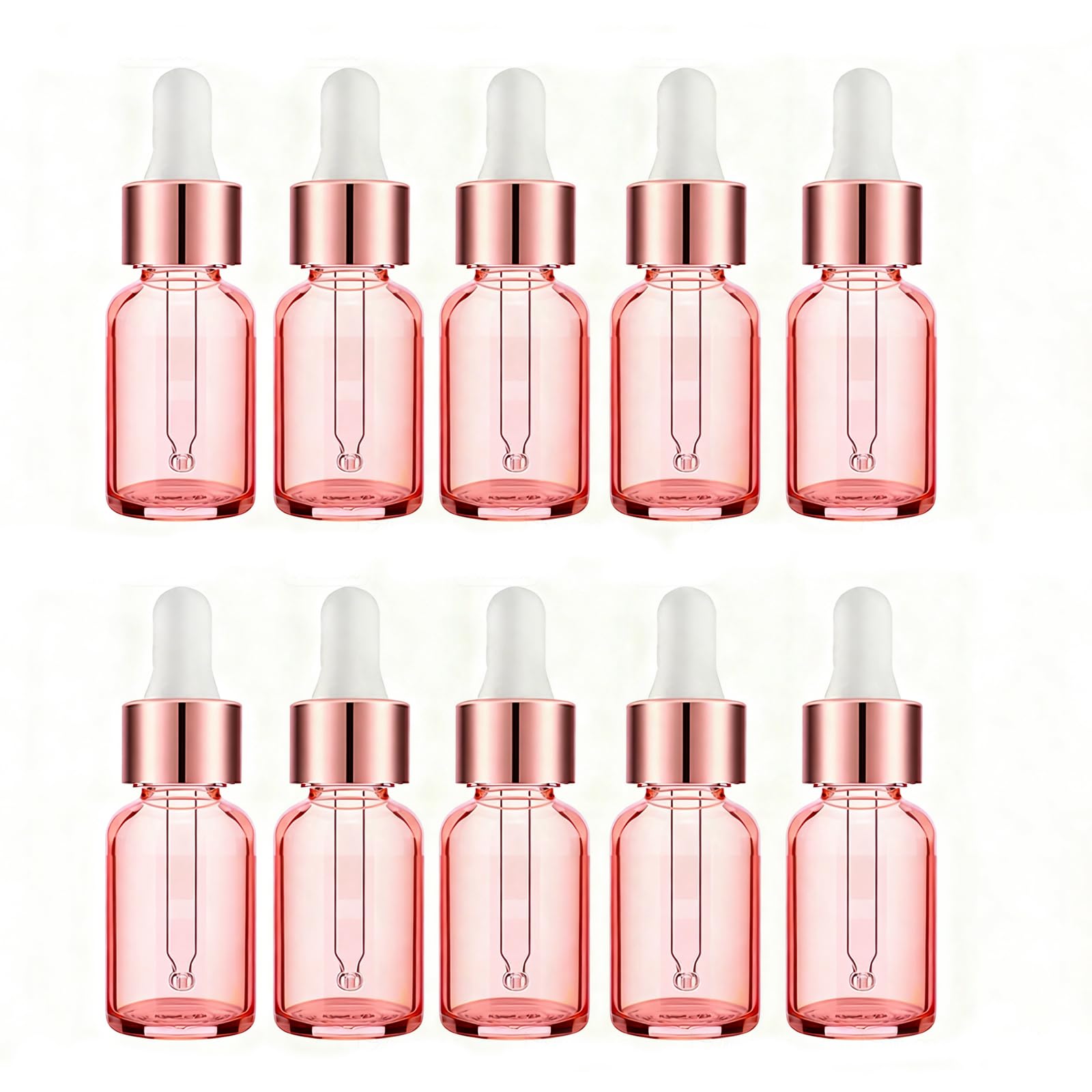 JamHooDirect 10Pcs 10ml Rose Gold Glass Bottles with Dropper Pipettes, Mini Empty Dropper Bottles Rose Gold Metal Cap Refillable Sample Container for Essential Oil/Aromatherapy Blend/Chemical Liquid