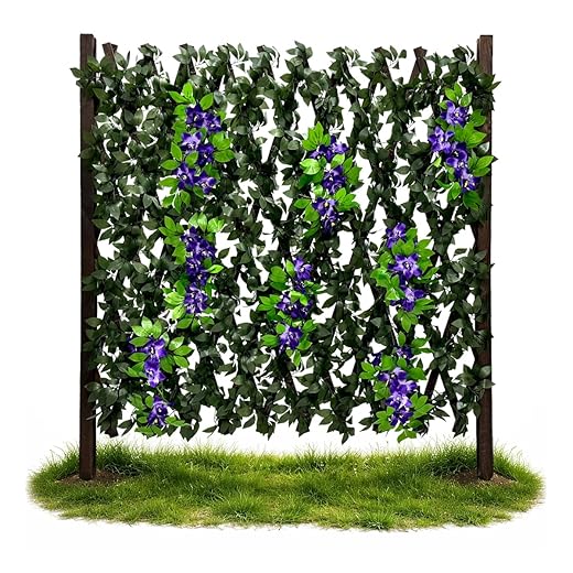 86 York Expandable Wooden Privacy Fence with Artificial Flowers & Greenery, In-Ground Decorative Outdoor Privacy Screen to Hide AC Units & Trash Cans, Garden & Yard Decor Panel