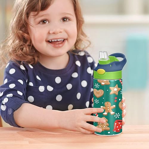 Miniatura 7 de Gingerbread Cups - Botella de agua para niños y niñas con pajilla, termo de acero inoxidable con aislamiento térmico, para escuela, niña, niño, vaso