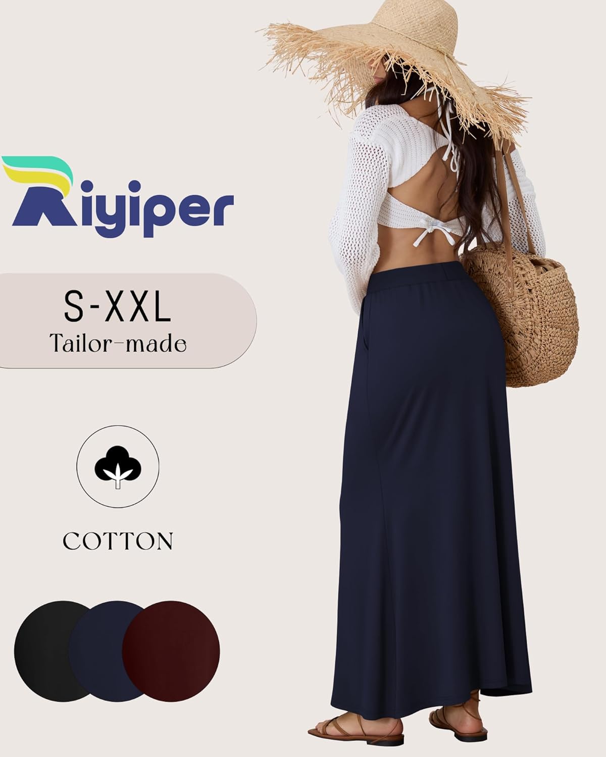 Riyiper 3 Pack Women's Maxi Skirts with Pockets Flowy Elastic High Waist Ankle Length Long Comfy Casual Dress Fall - Image 5