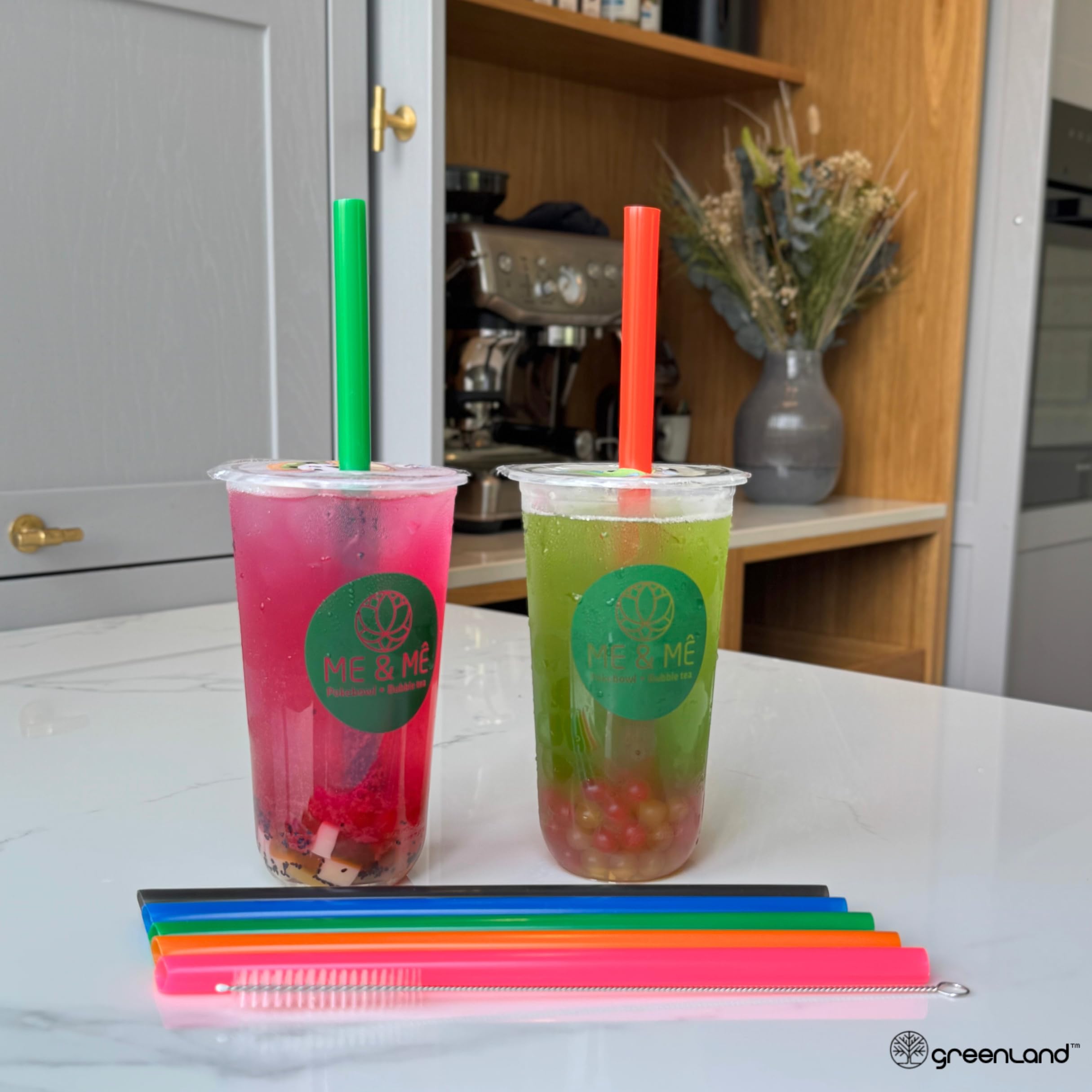 Greenland 50 Reusable Wide Straws for Boba/Bubble Tea, Smoothies and Milkshakes with 1 Brush - Image 2