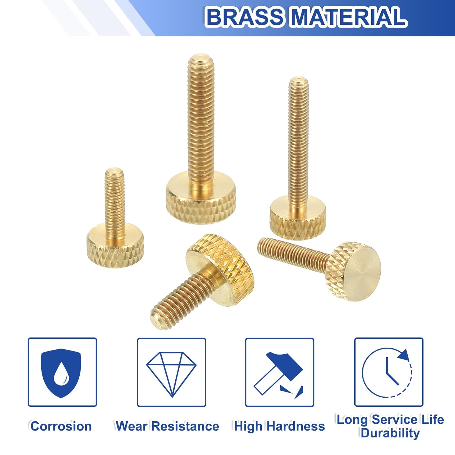 Pack of 5 M3 x 16 mm Brass Knurled Thumb Screws, Flat Handle Bolt Knobs, Solid Brass Fasteners with Knurled Thumb Screw Knobs for Electronic