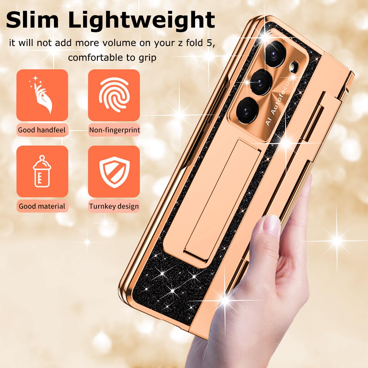 Custodia per Samsung Galaxy Z Fold 4 da donna, [include pennino] [portapenna S pastable] lussuosa custodia in pelle PC con placcatura glitterata integrata con pellicola protettiva per lo