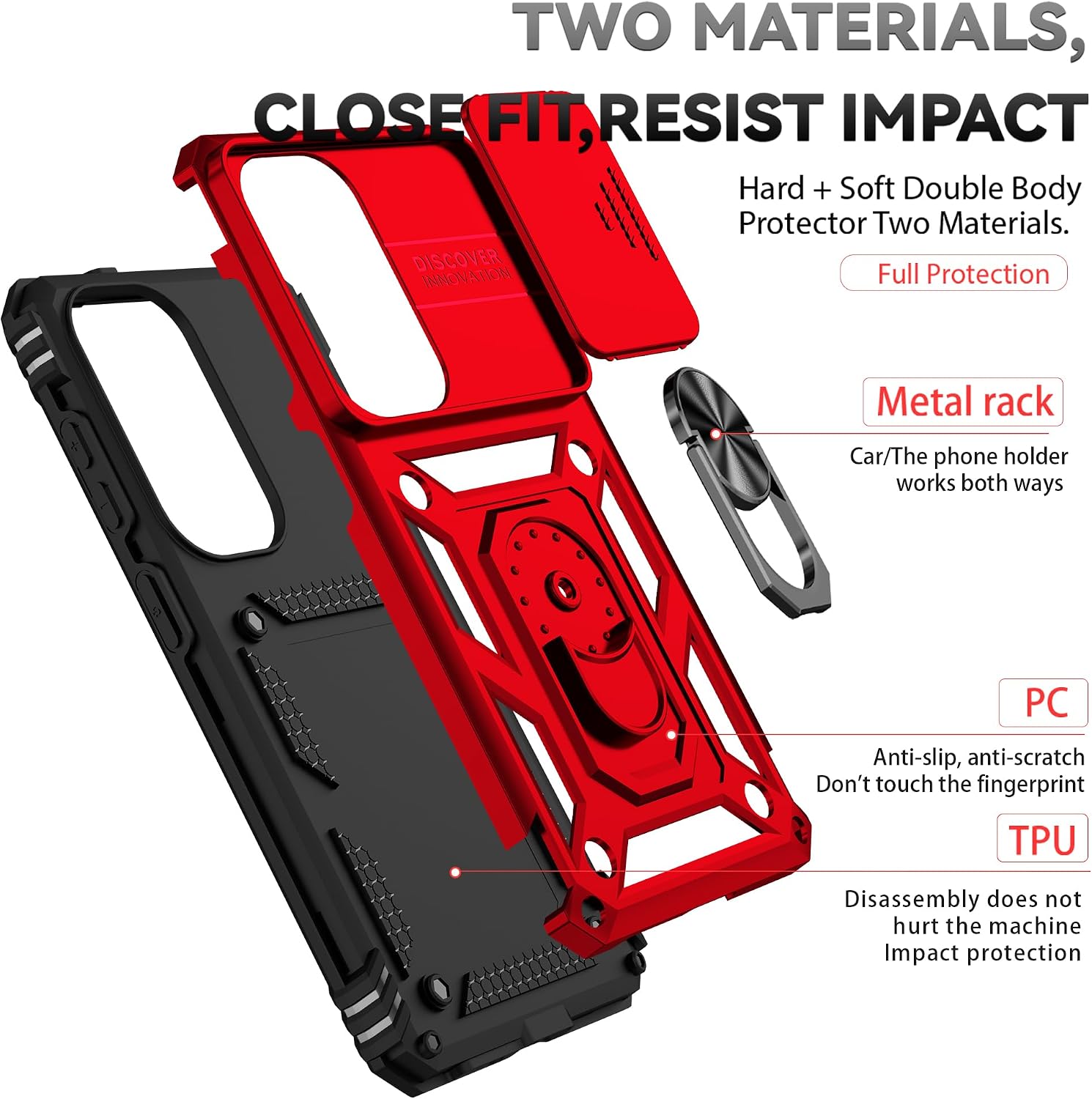 SunStory Phone Case for Samsung Galaxy S26 Case with HD Screen Protector & Kickstand & Slide Camera Cover,Phone Case for Galaxy S26, Red