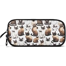 Pencil Case Cute Siamese Cats Pen Bag 3 Compartment Pencil Pouch Big Capacity Pencil Box Cosmetic Organizer for Kids Teens Adults