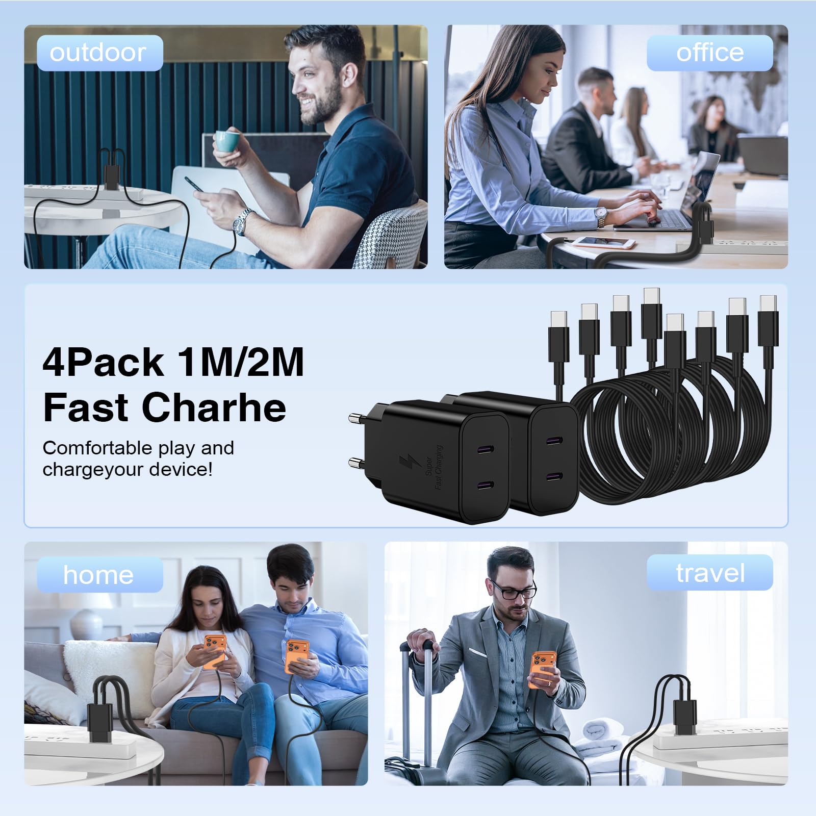 45W Chargeur 2-Port USB C Charge Rapide pour Samsung Galaxy S26/S25 Ultra/S24 Ultra/S23/S22/S21/S20/Note 20/10/9/8/A53/A52 A56 5g A17/pour XIAOMI REDMI et 1/1/2/2M Câble,Adaptateur Type C Prise