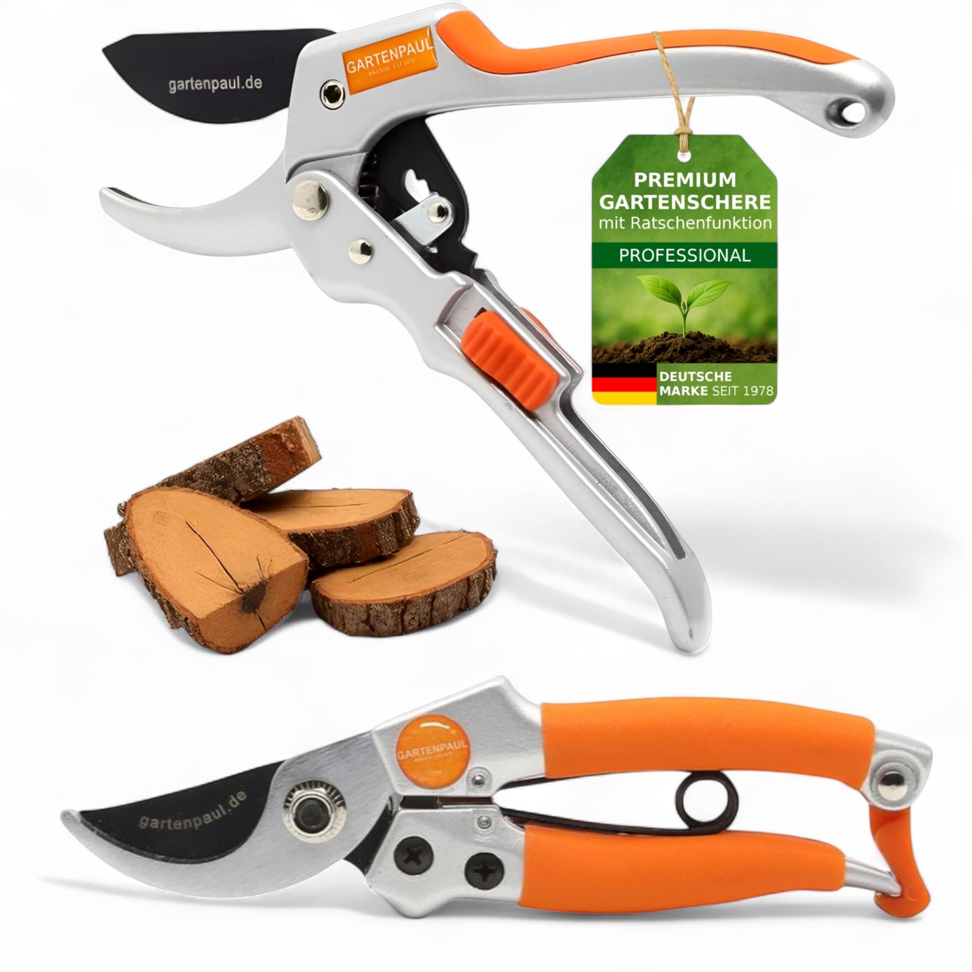 Gartenscheren Set, Premium + Damenschere, Profi-Gartenwerkzeuge Ratschen Ratsche Gartennschere klein & groß, 30 Jahre Qualität, passt zu Astschere Heckenschere Rosenschere Ernteschere