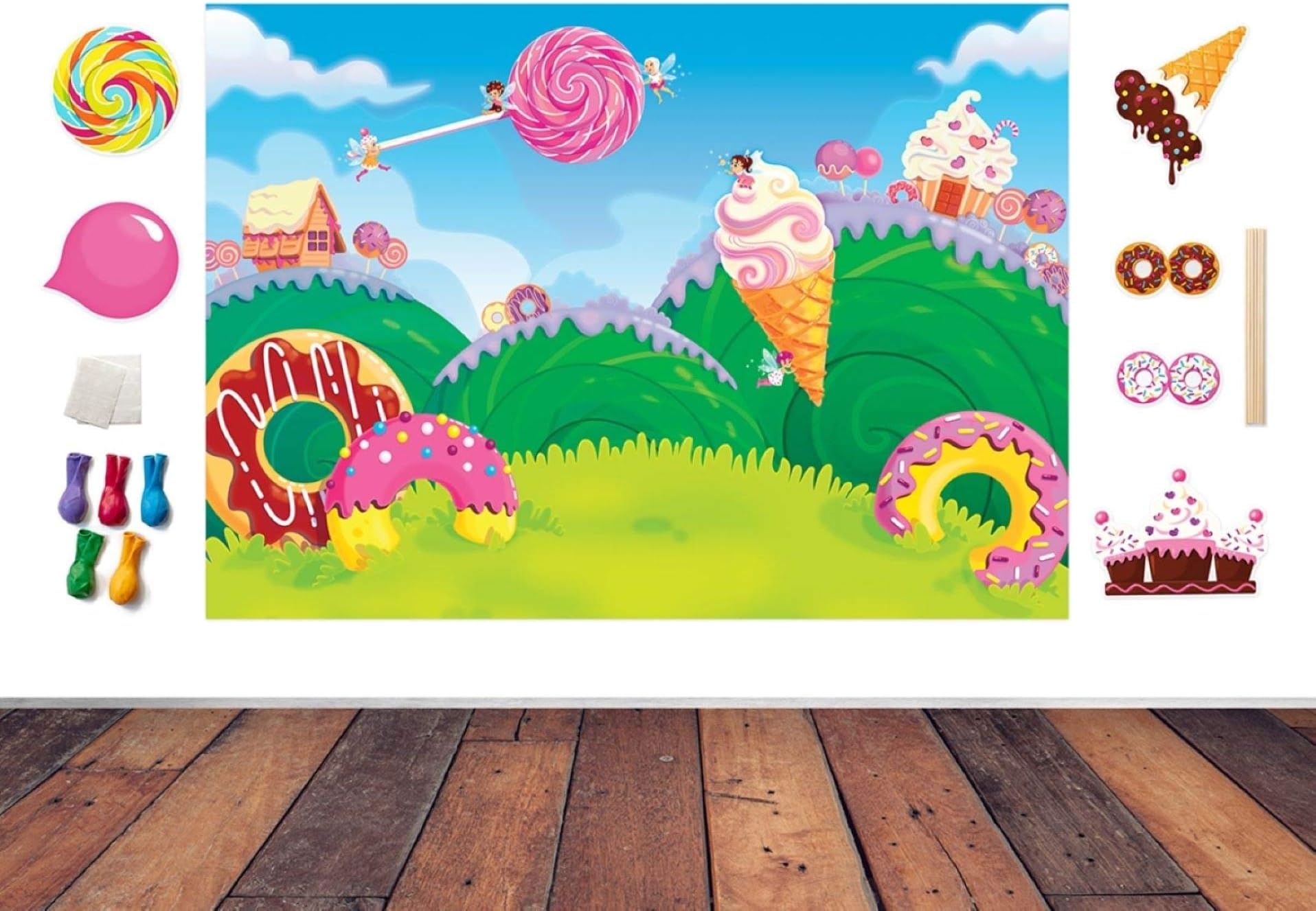 Candy Land Theme Photo Booth Backdrop 17pcs set, Make a Photo Booth and Photography Backdrop for Parties Candy Birthday Party Decorations for Girls & Candy Birthday Party Supplies