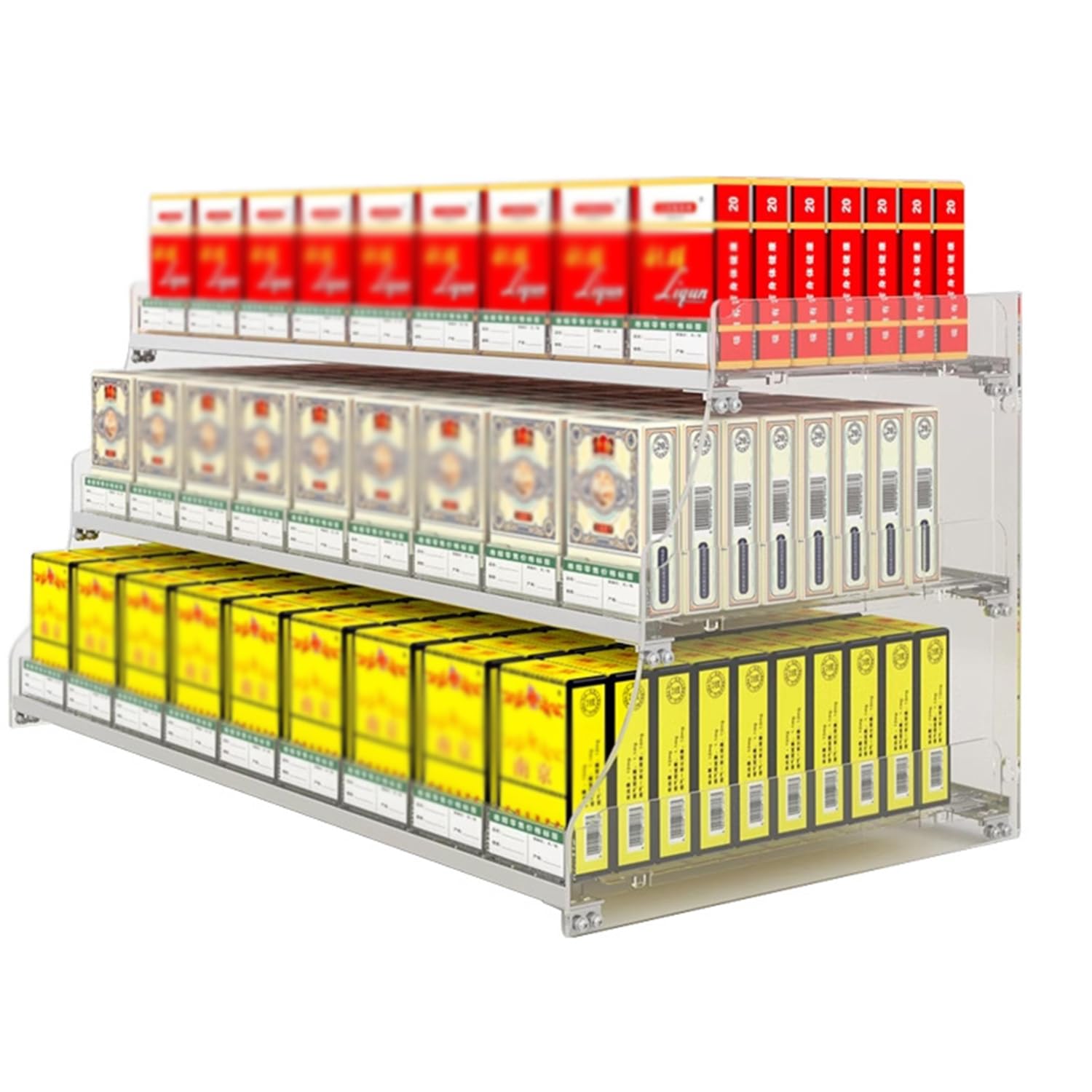 IEOWY 3/4 Layers Acrylic Tobacco Display Rack with Auto-Push, Cigarette Box Holder & Cigar Stand for Convenience Stores & Retail Shops - 5 Columns, Resistent & Stylish