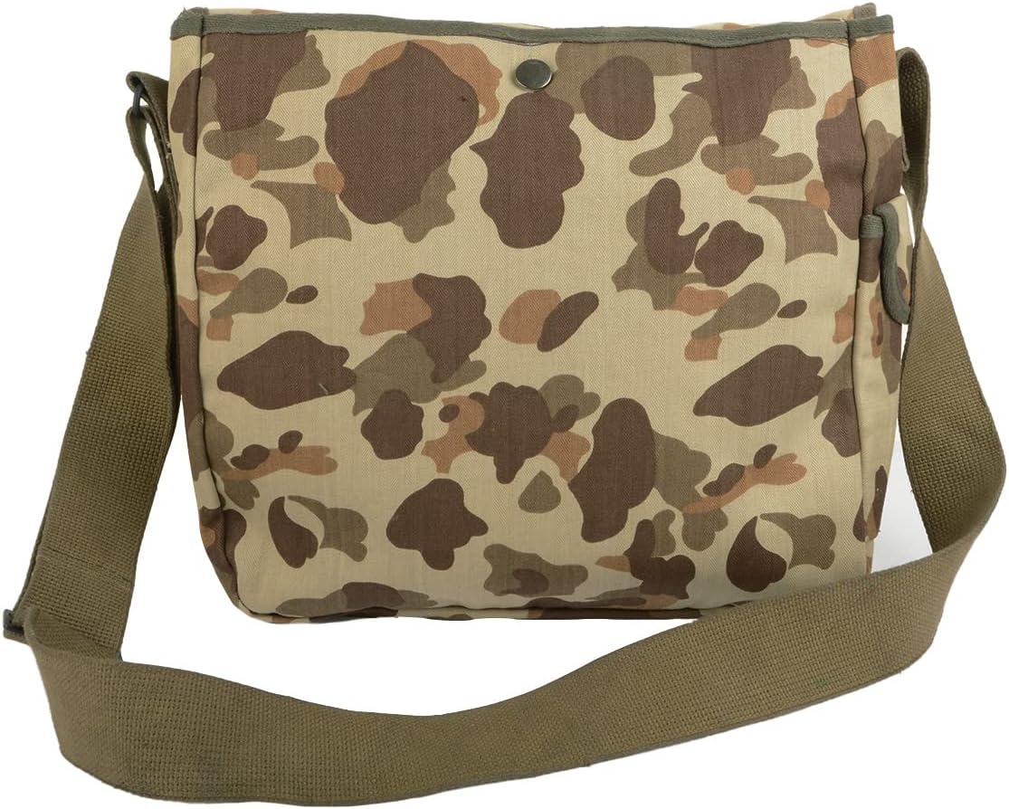 Epic Militaria WW2 US Style Desert Frog Camo Messenger Bag - Musette Bag with Strap Tan & Brown