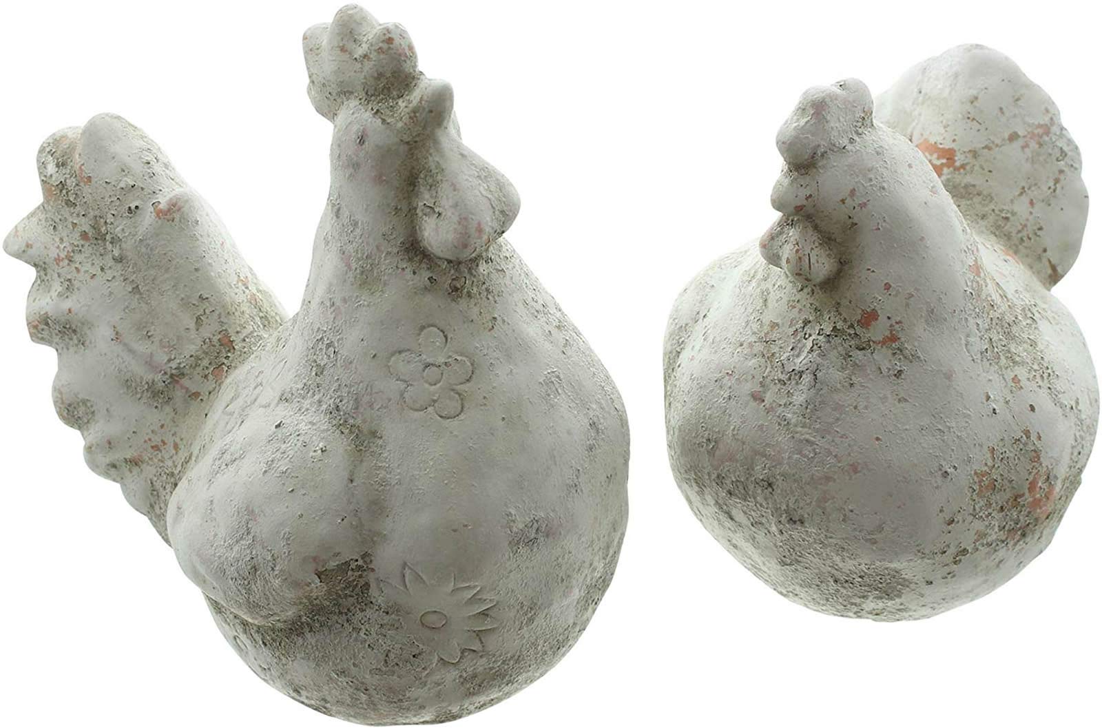 Dekoleidenschaft 2er Set Deko-Figur „Huhn & Hahn“, Figurenset aus Terracotta, grau, Tierfigur im Shabby-Look, Dekoobjekt, Osterdekoration, Tischdeko, Frühlingsdeko