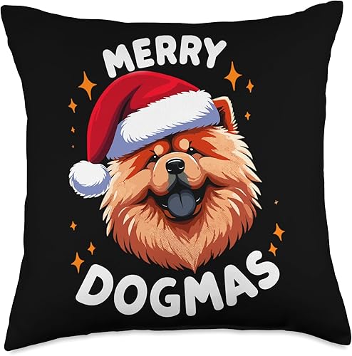 Xmas Chow Chow Merry Gifts Christmas Merry Dogmas Chow Dog Santa Hat Xmas Throw Pillow, 18x18, Multicolor