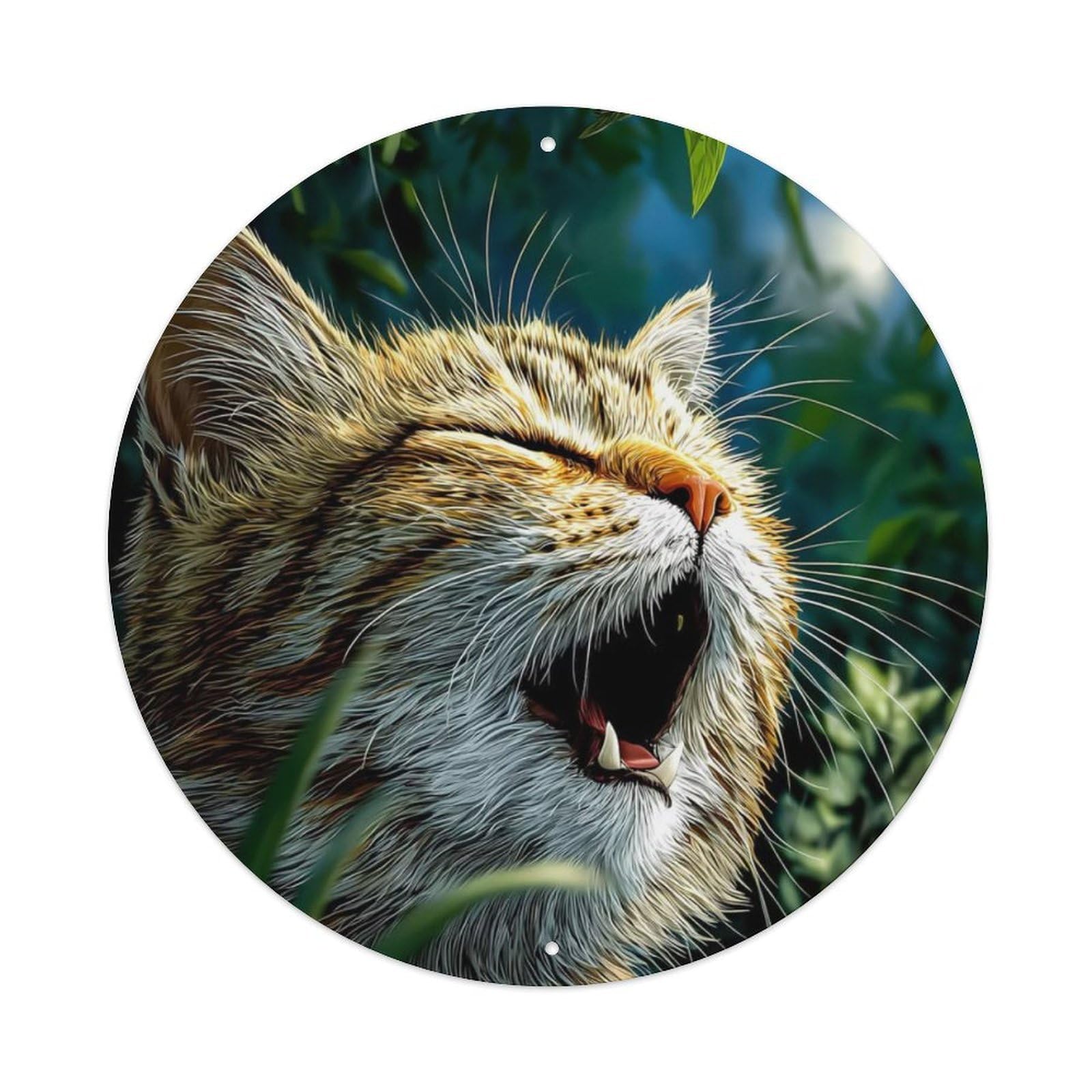 Animal Tabby Cat Night Jungle Full Moon Relaxing Vibe Vintage Metal Tin Sign Plaque Wall Decor for Cafe, Club Bar, Office, Garden Metal Poster 8x8Inch