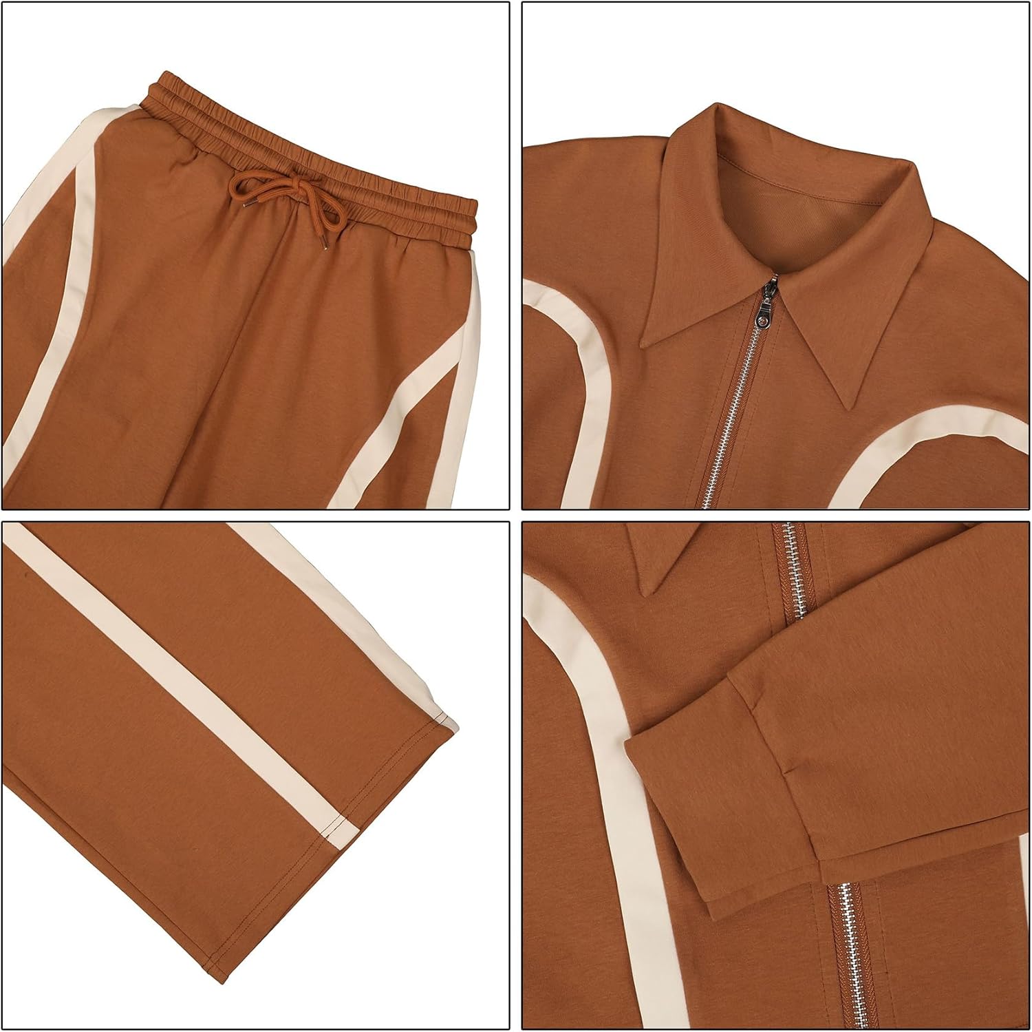 Geulis Fall Sweatsuits Women 2 Piece Outfit Long Sleeve Zipper Cropped Jacket Drawstring Wide Leg Sweatpants Set - Image 5