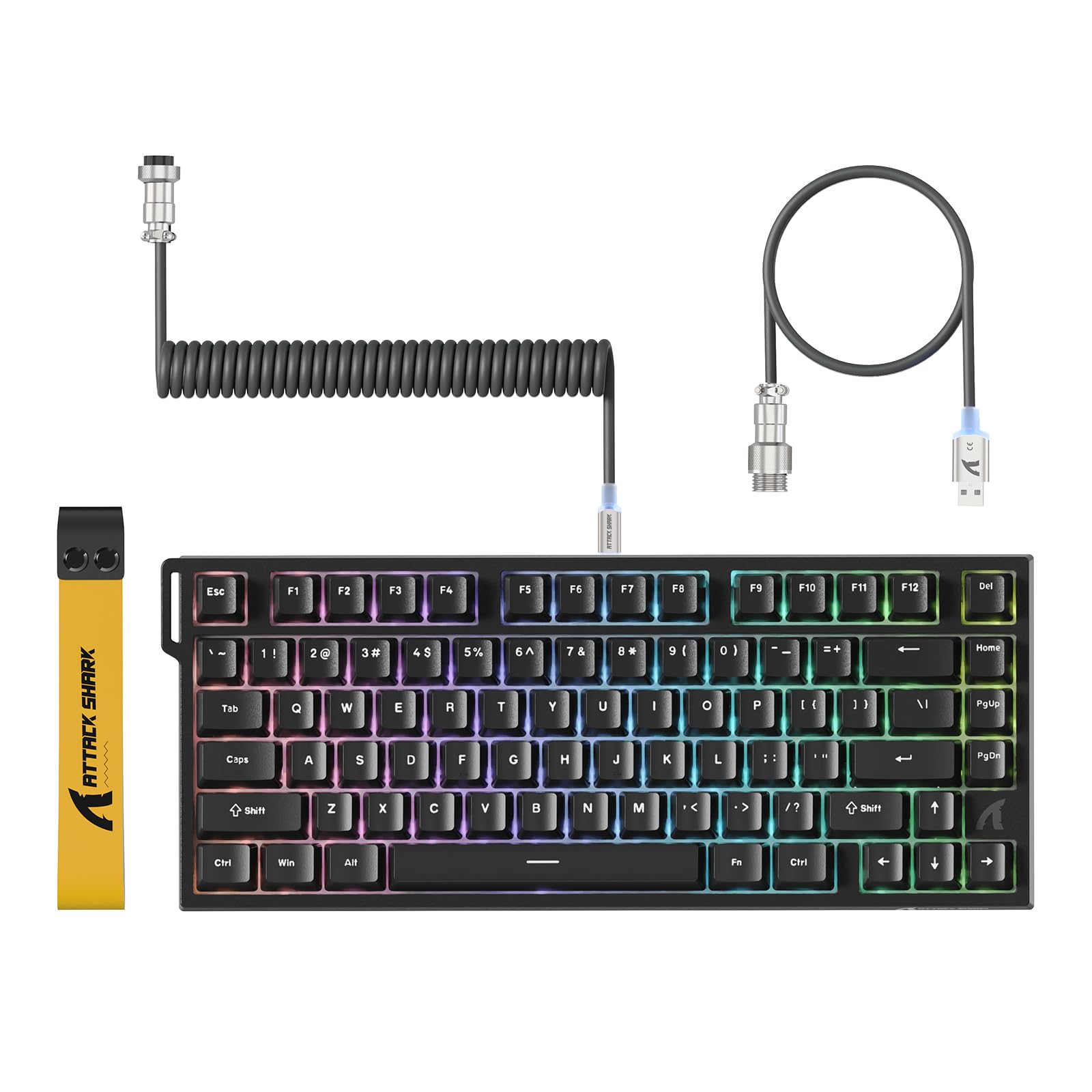 ATTACK SHARK R82 Wired 75% Gaming Keyboard, Magnetic Switch, 8K Hz, Ultra Precision 0.005mm RT, RGB Backlight, QWERTY, Sound Absorption, Includes C01ULTRA LED Cable (Black)