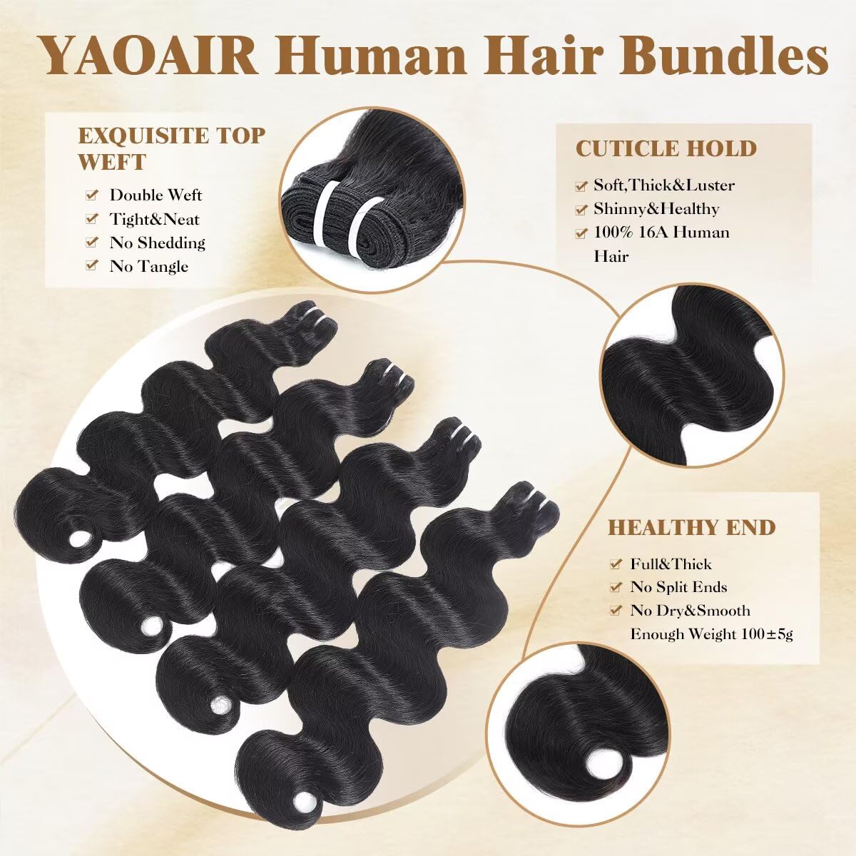 16A Raw Human Hair Bundles Body Wave Extensions 18-24 Inch Virgin Hair Amazon.com : 16A Body Wave Bundles Human Hair 24 main image 4