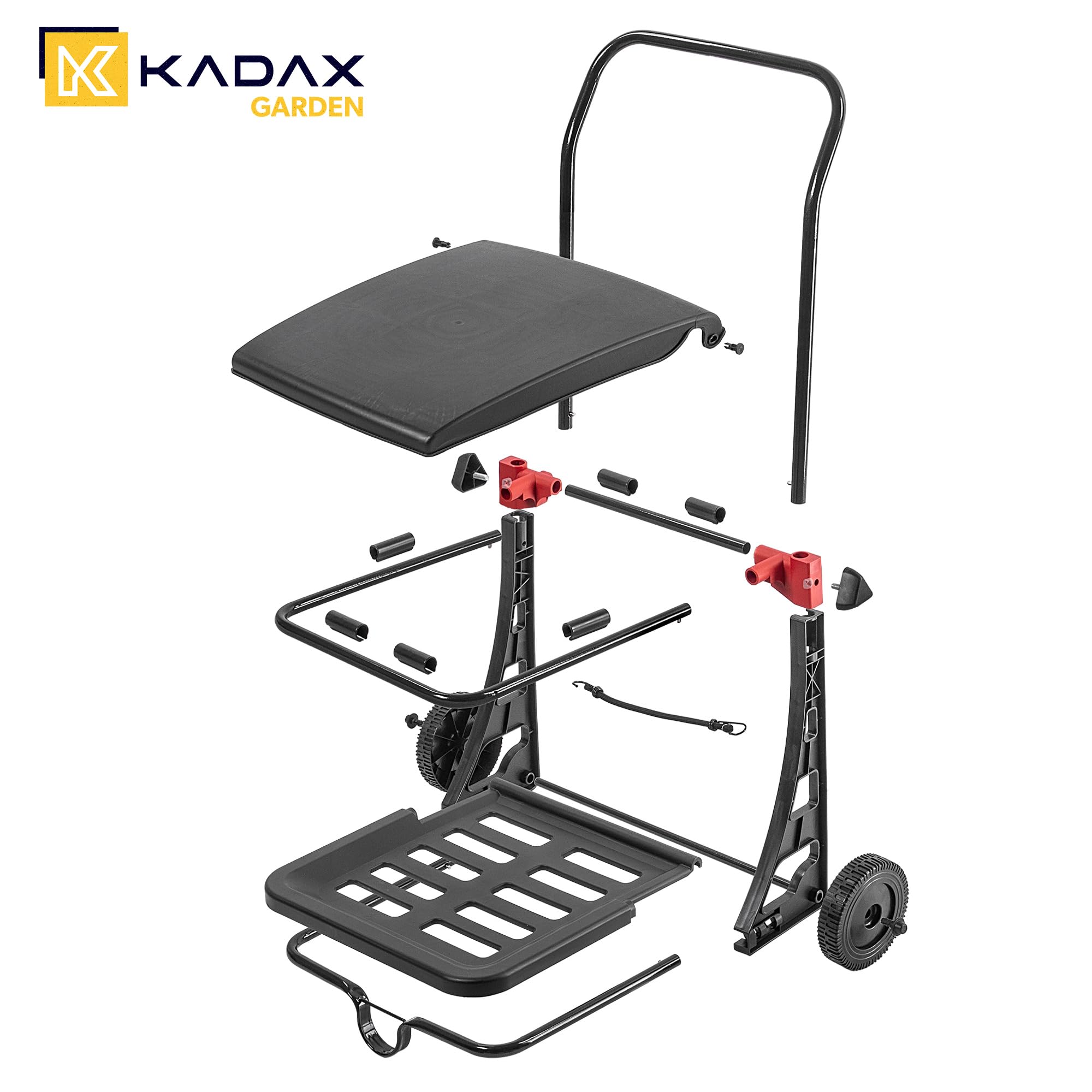 KADAX Carro de basura de 80 l, cubo con tapa y ruedas, soporte para bolsas móviles para jardín, acero y plástico