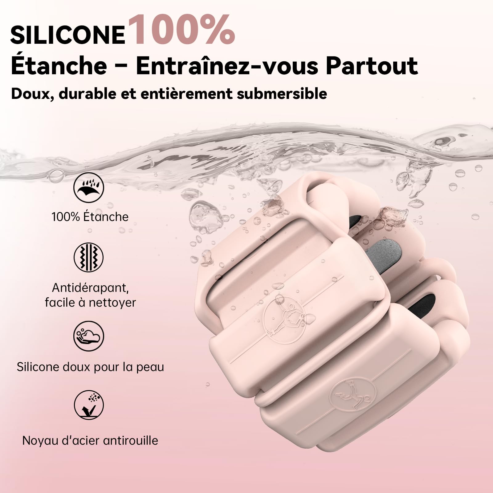 POWER GUIDANCE Poids Poignet,Kit de Poids Cheville sans Velcro avec Blocs Coulissants Réglables (0,28-1kg Paire), Bracelets Lestés en Silicone Imperméable pour Pilates, Marche, Course & Fitness