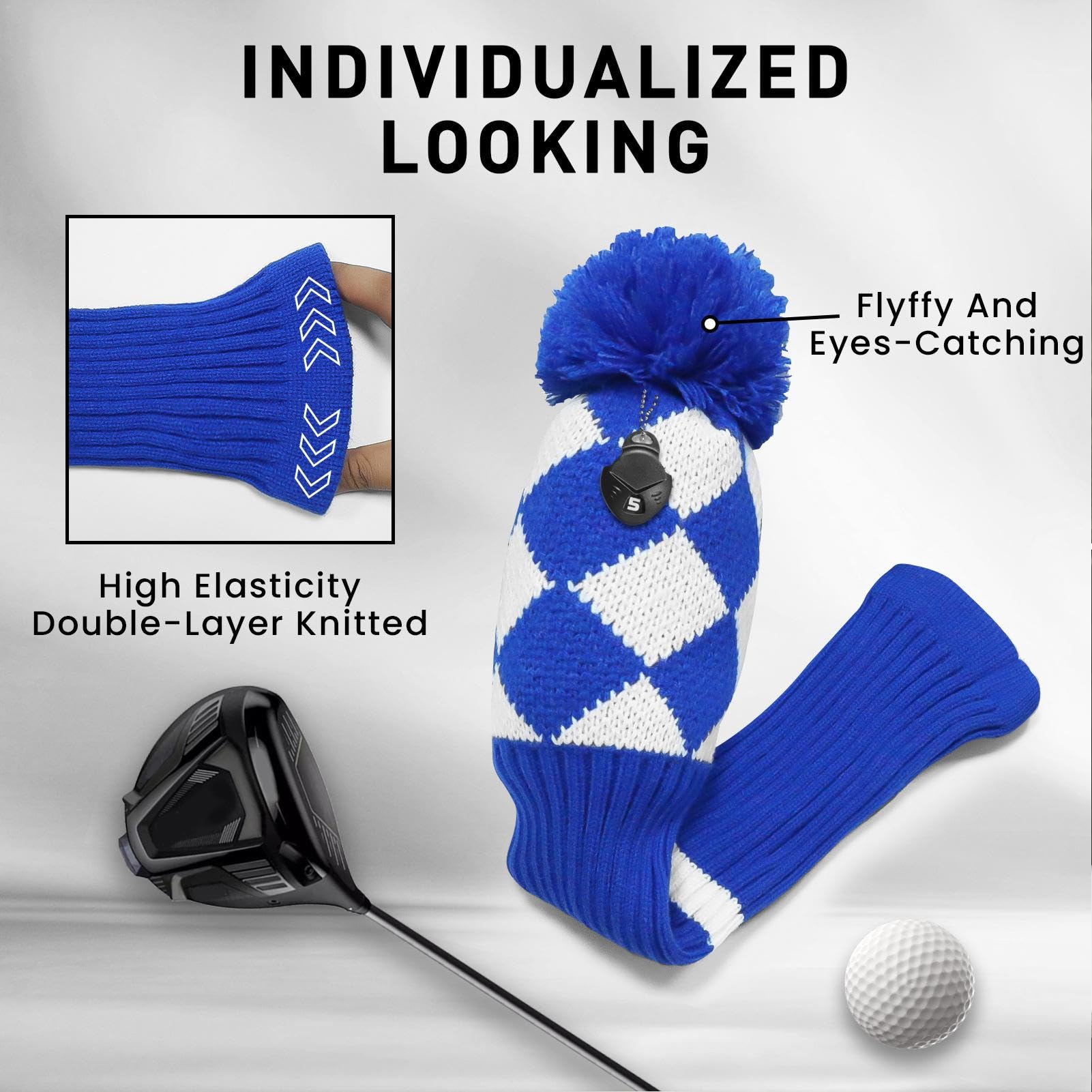 Copri testa in maglia per mazze da golf, Set di coperture per mazze da golf, Copritesta per mazze da golf, Coperture divertenti per mazze da golf per donne e uomini, Borsa da golf