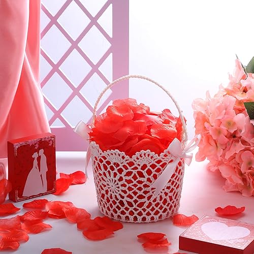 Miniatura 2 de 2 cestas blancas con asa de cesta de boda para niñas, 5.90 x 4.72 x 4.33 pulgadas (lazo de cinta de seda)