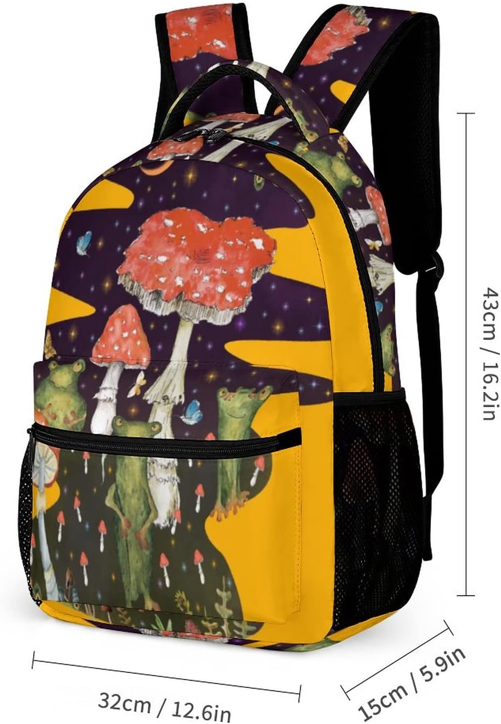 Frog Backpack Gifts for Kids Boys Girls Mushrooms Frogs Polyester School Bag Travel Stylish Laptop Bookbag