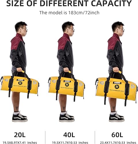 Miniatura 6 de ROCKBROS Bolsa de lona impermeable de 60 litros para motocicleta, bolsa de lona seca para motociclismo, barco, kayak, camping, pesca, aventura al