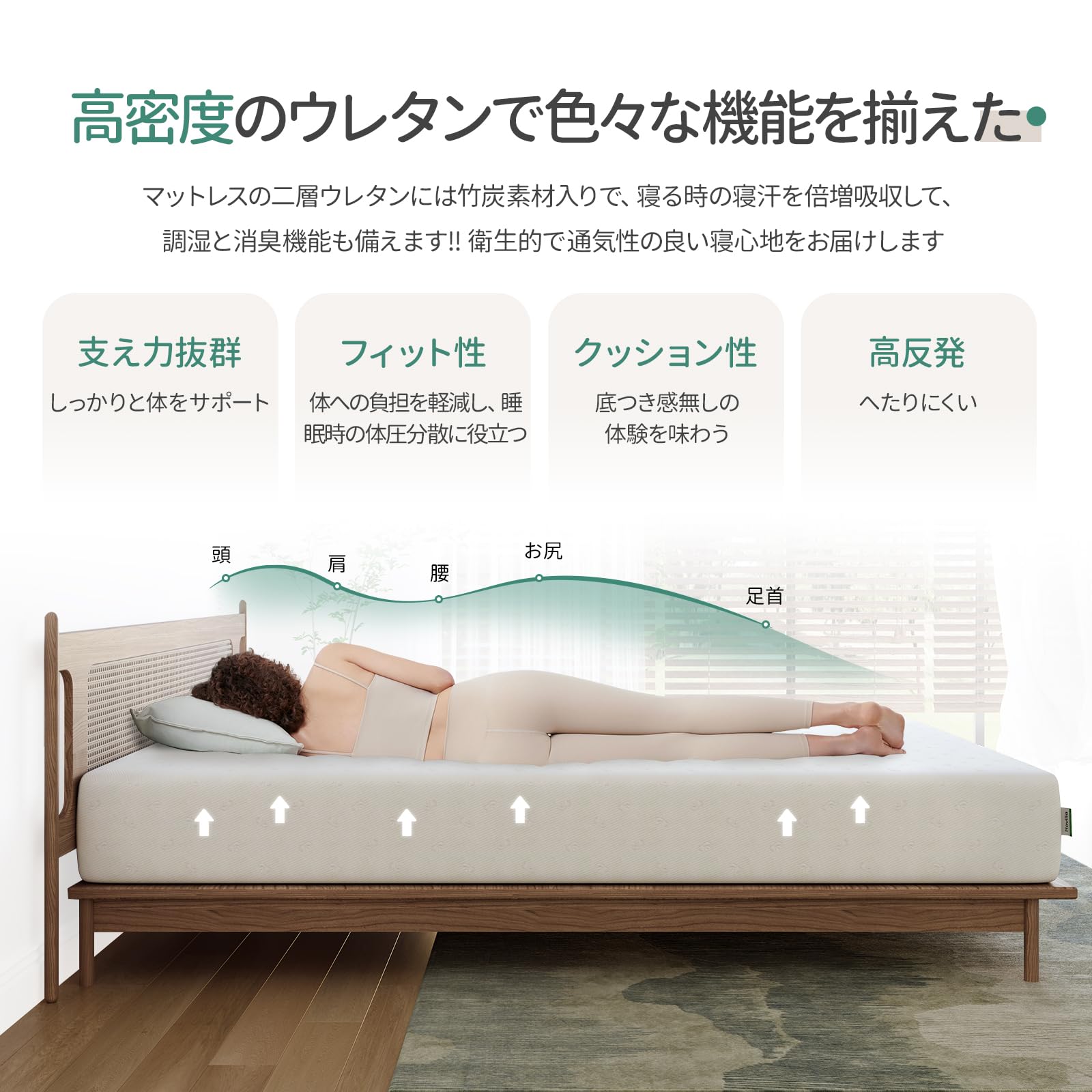 Amazon｜Novilla マットレス クイーン 高反発 やや硬め 2層竹炭入り