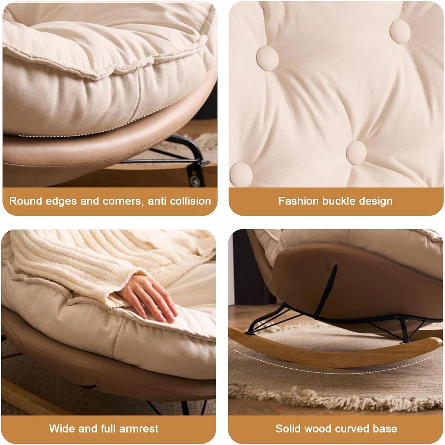 Sedia a Dondolo Poltrona Camera da Letto,Poltrona a Dondolo Sedia Dondolo da Interno/Esterno,Comfort Moderno Camera da Letto Sedia a Dondolo,Adatto for Camera da Letto, Soggiorno,4