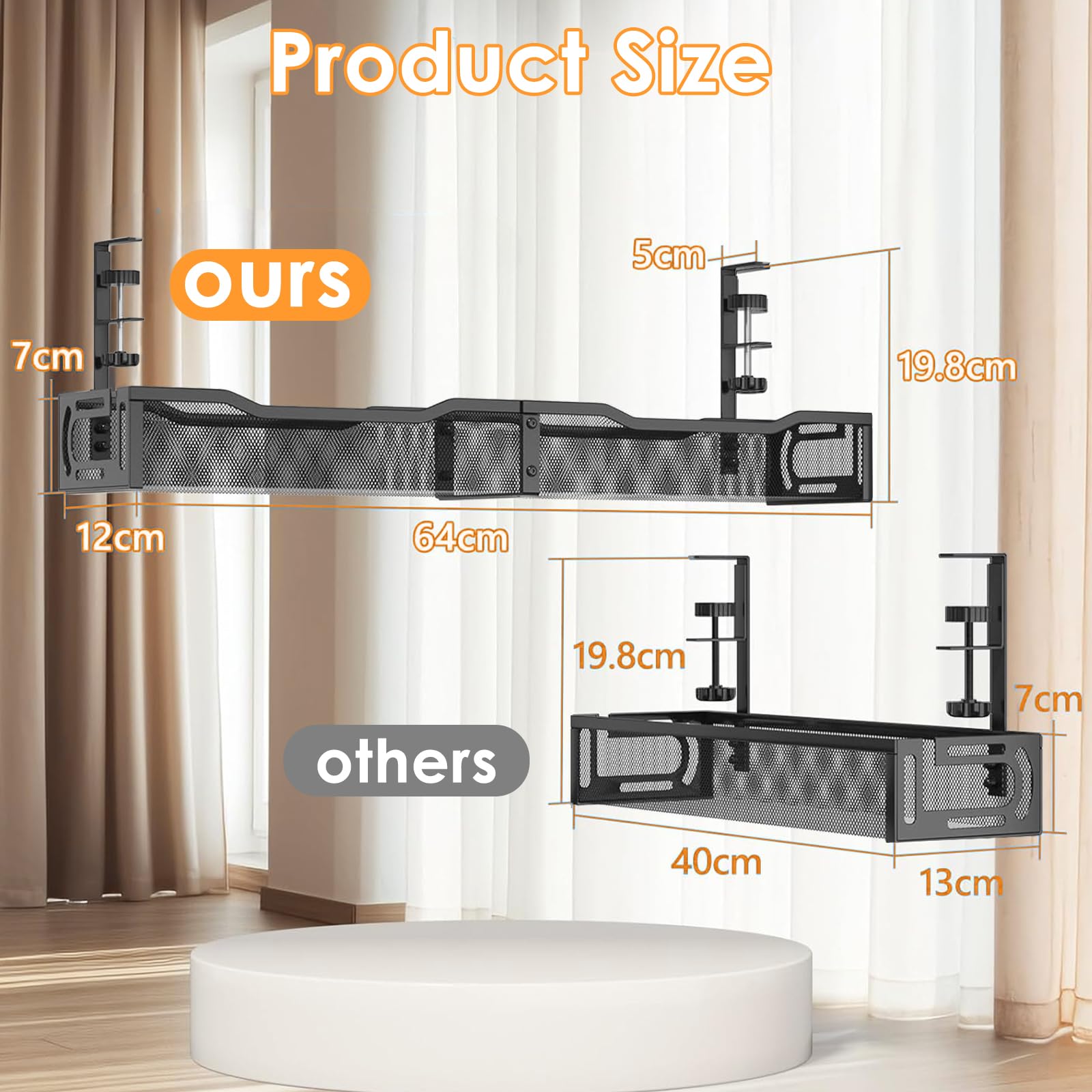 Tivddikun Cable Management, 25''/64CM Long Under Desk Cable Management No Drill - Image 2