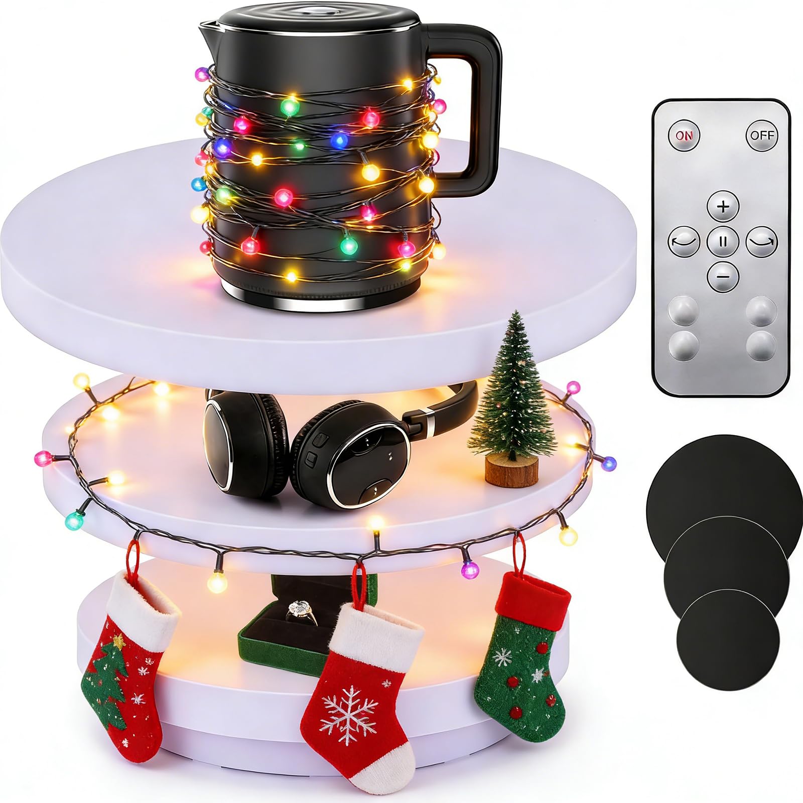 3 in 1 Motorized Rotating Display Stand, 11.8/13.7/15.7inch 33lbs Photography Turntable, Rechargeable & Remote Control, Ideal for E-Commerce & Live Streaming, 360° Videos, TikTok/Instagram