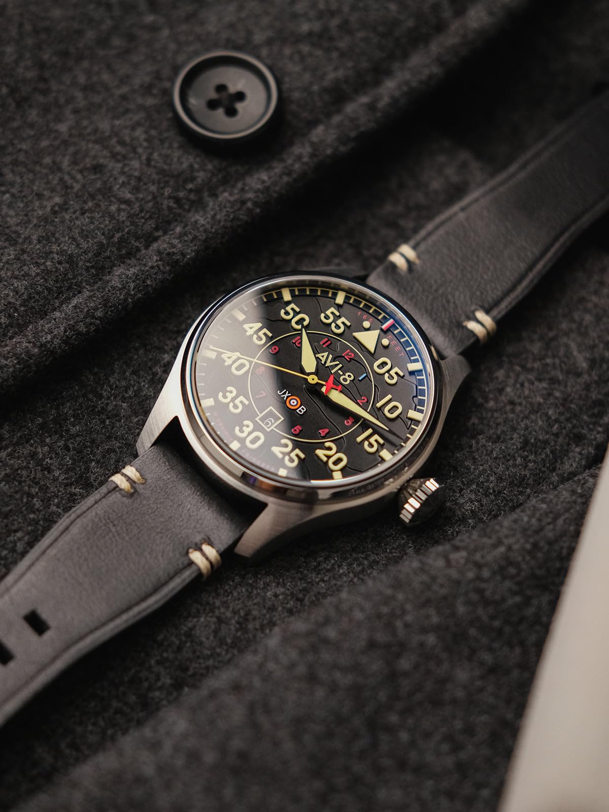 AVI-8 Hawker Hurricane Clowes Orologio da uomo 46 mm automatico Night Reaper edizione limitata con cinturino in pelle AV-4097
